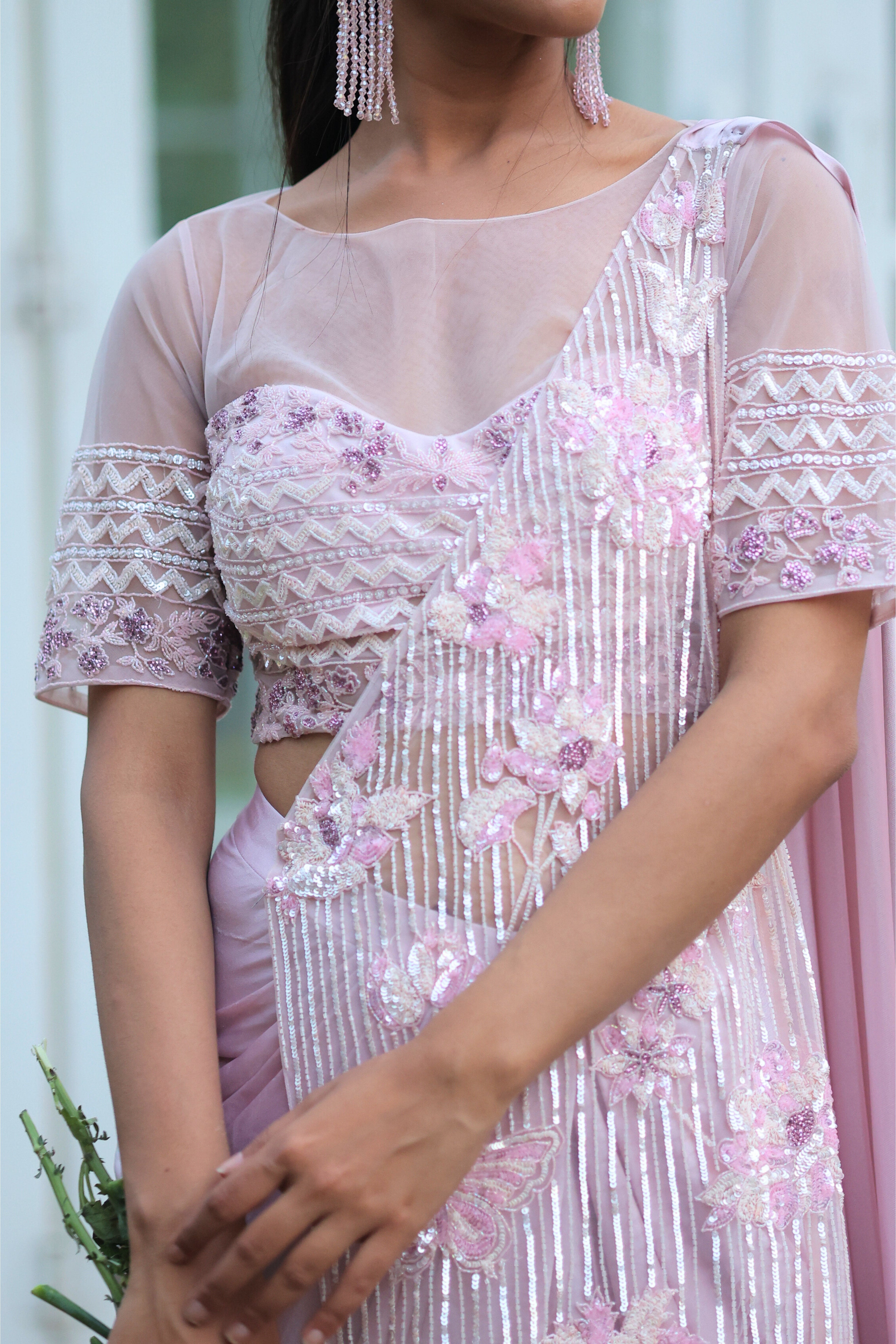 Peony Pink Ready to wear Pre-Draped Cocktail Saree