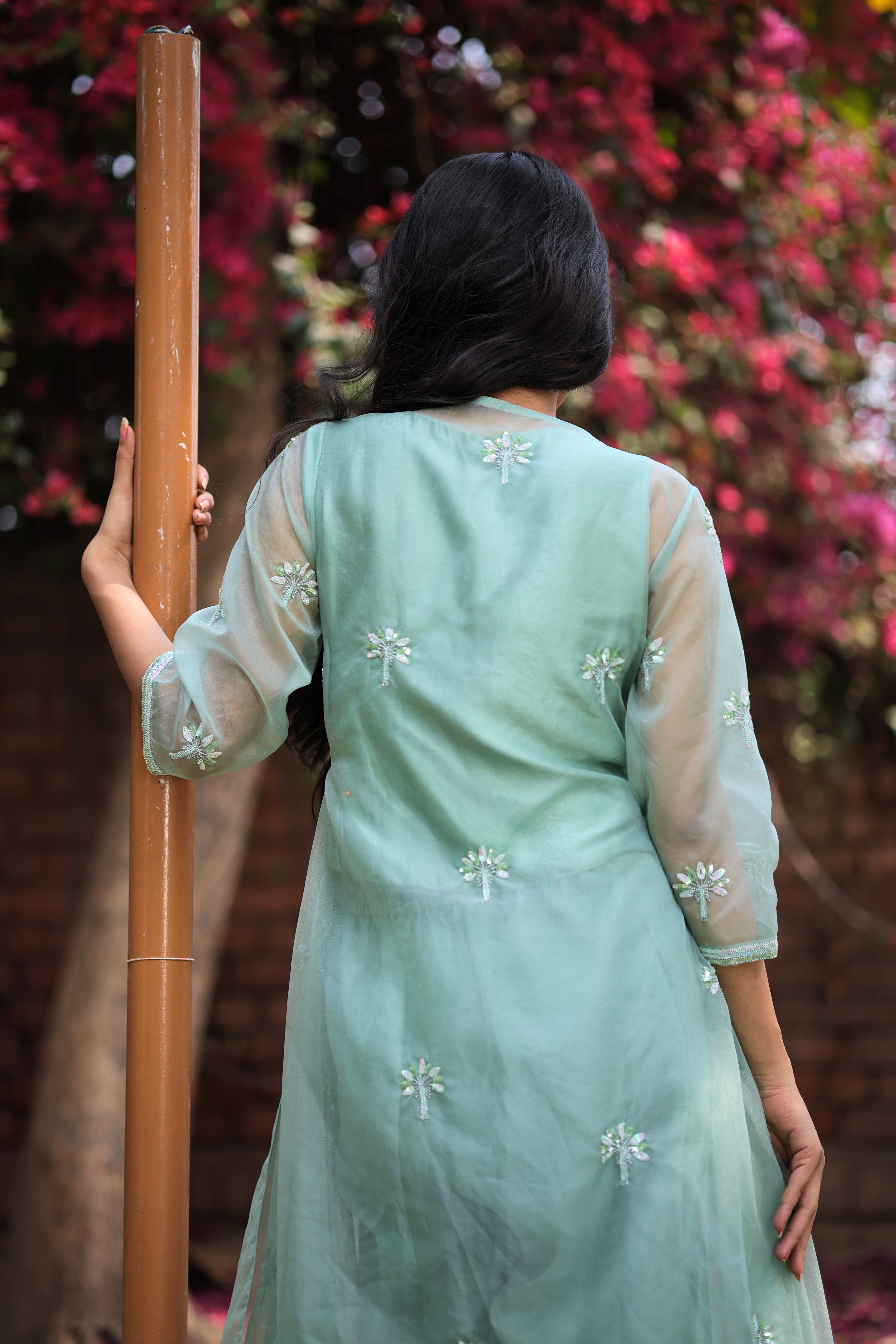 Jade Green Organza Wrap Kurta