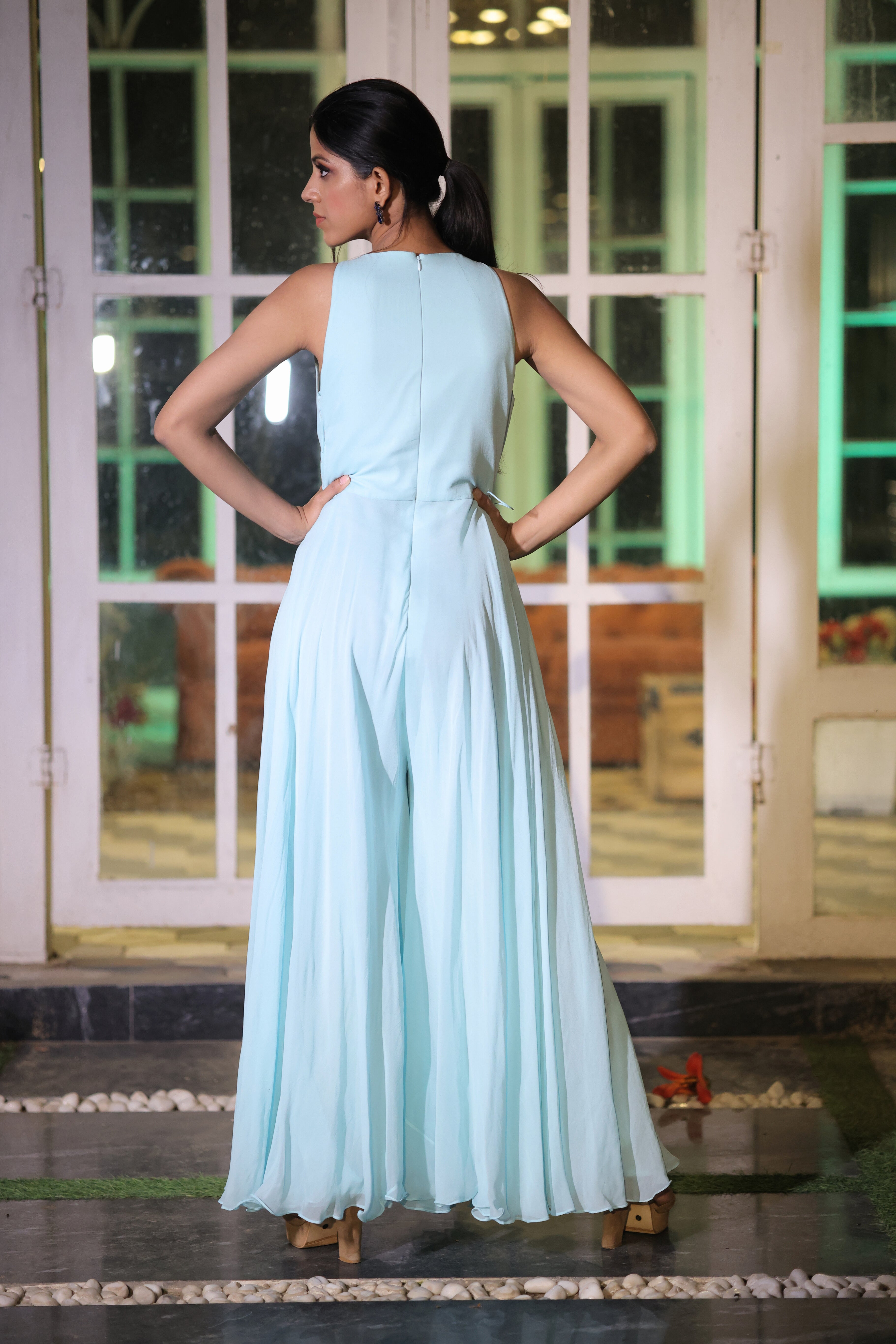 Ice Blue Sequin work Jumpsuit