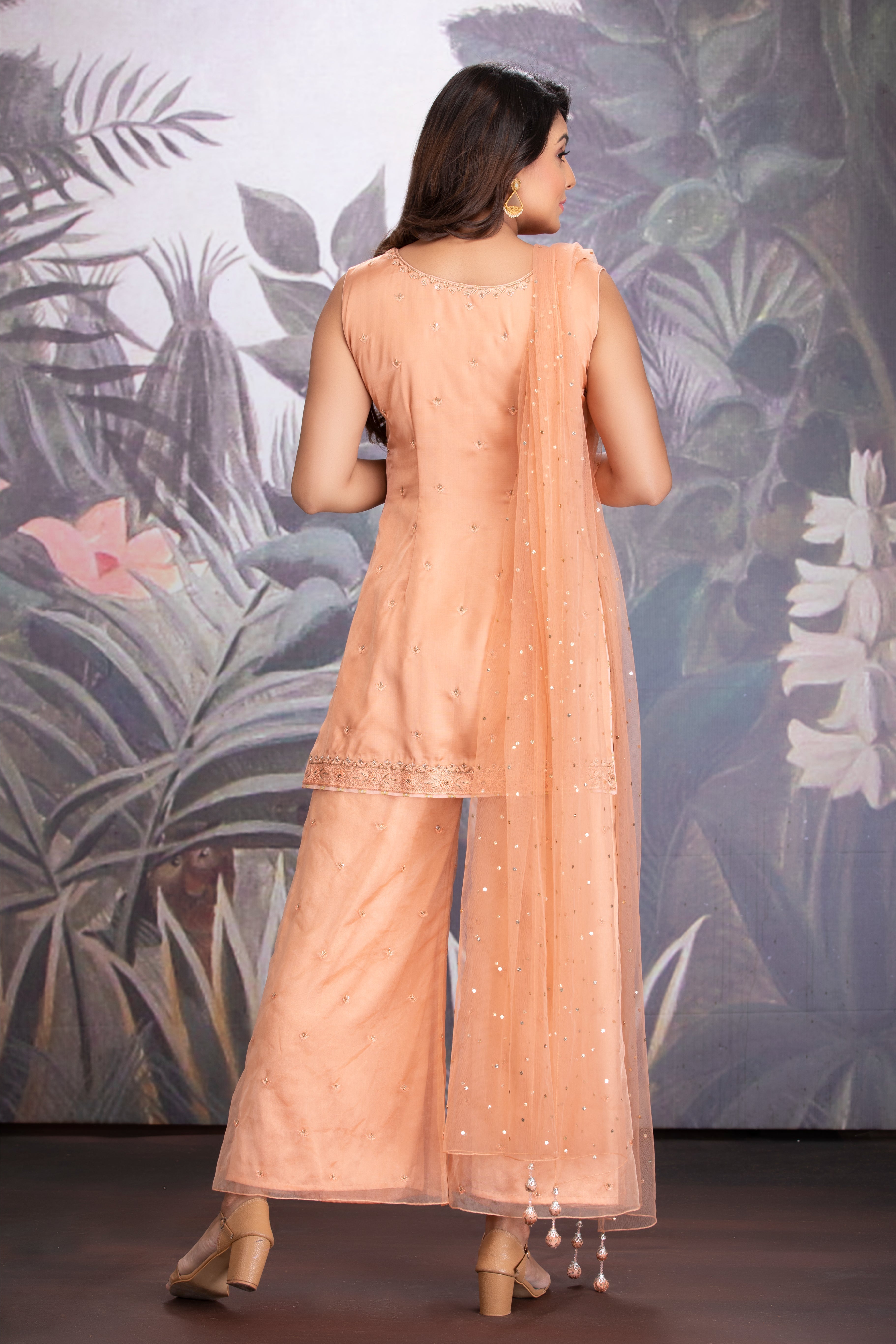 Peach Bloom Embroidered Kurta Set