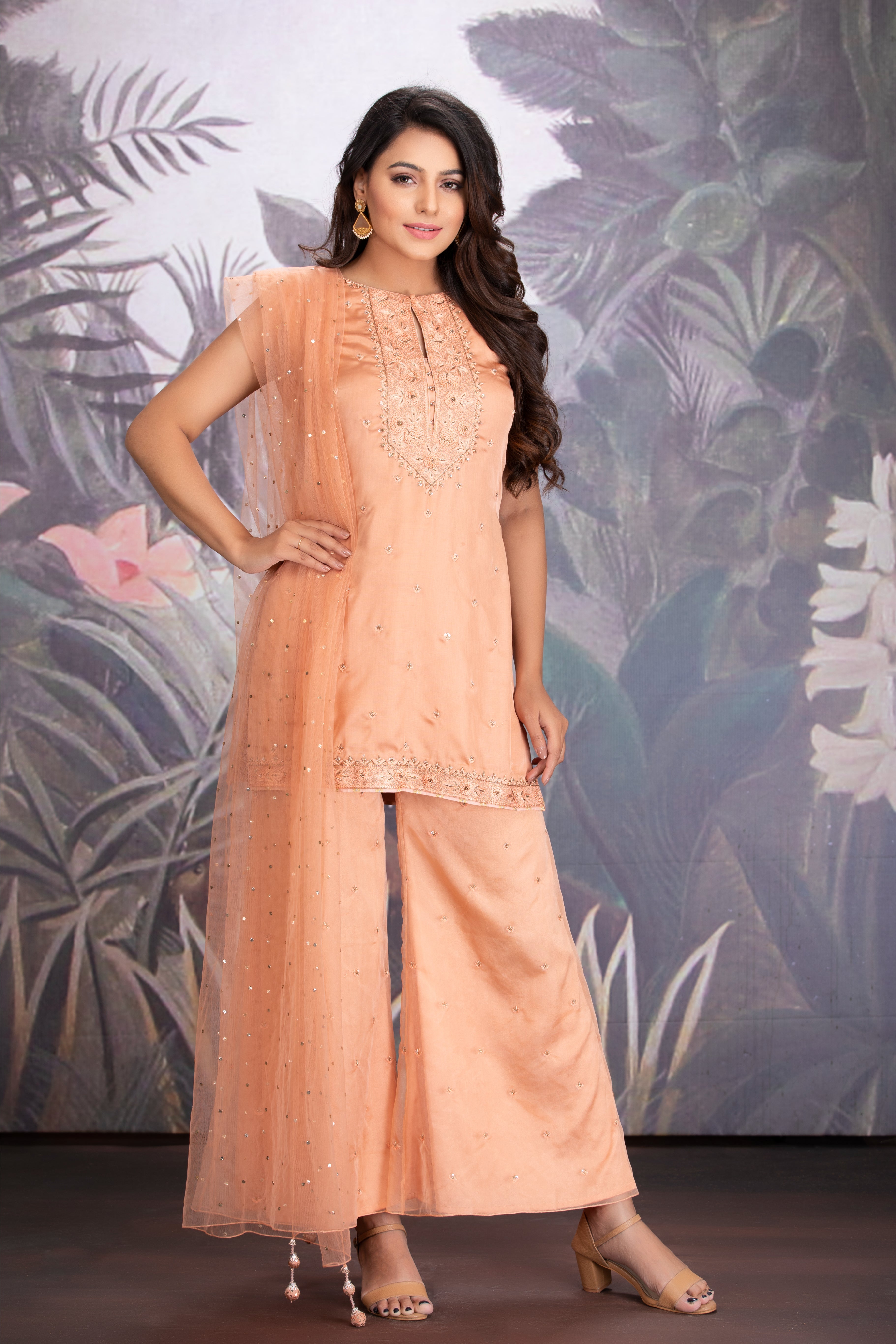 Peach Bloom Embroidered Kurta Set
