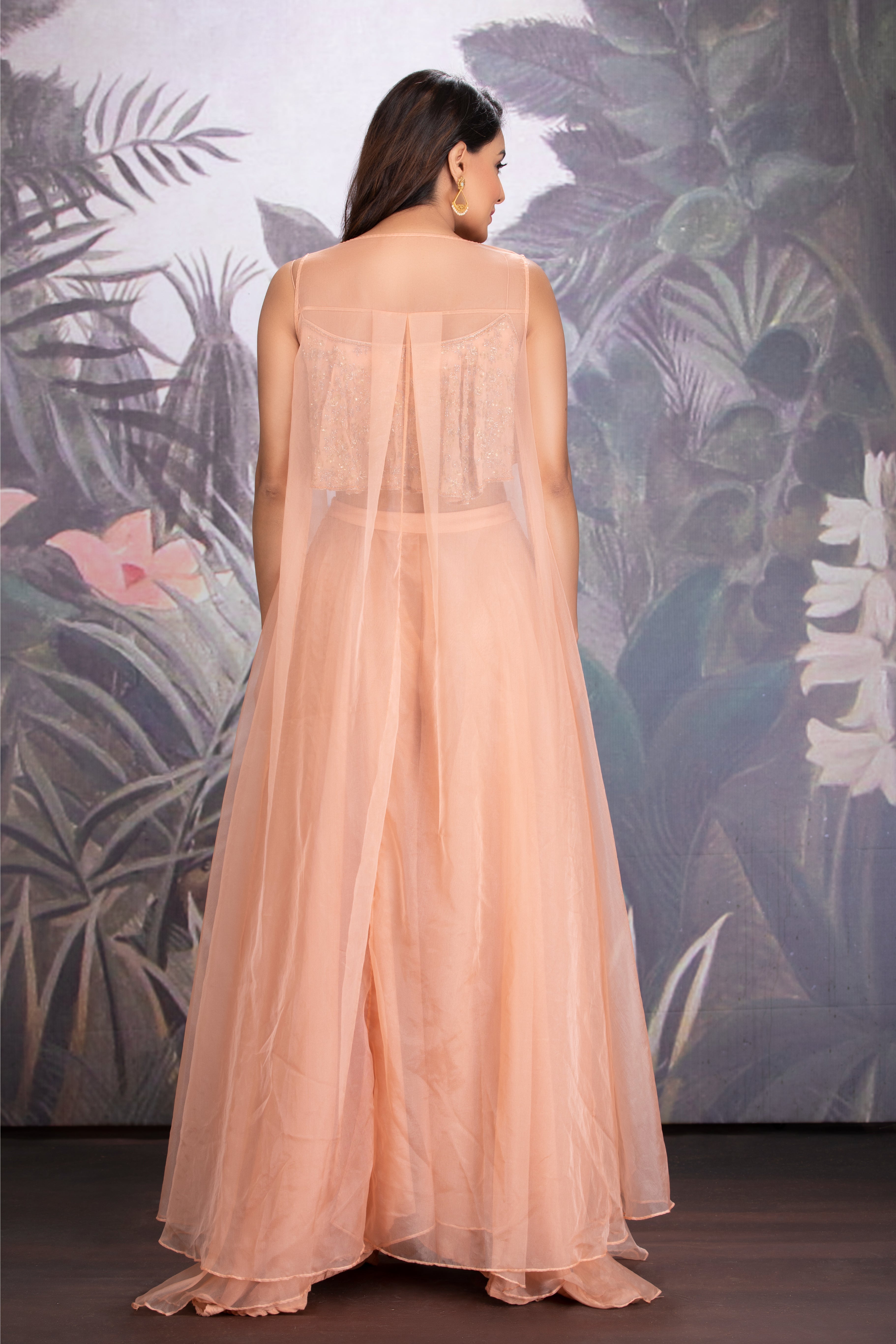 Peach Bloom Silk Organza Pant Set