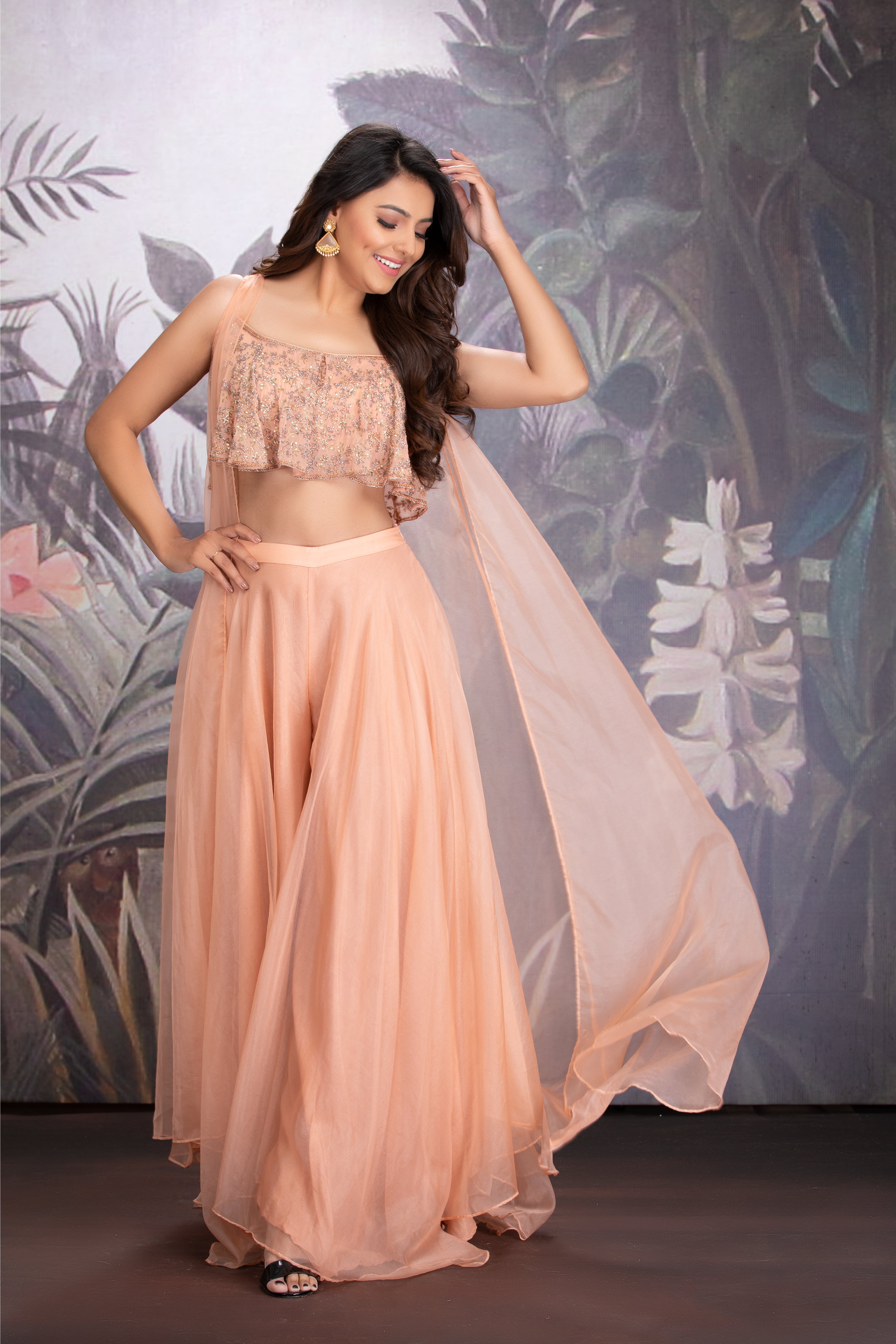 Peach Bloom Silk Organza Pant Set