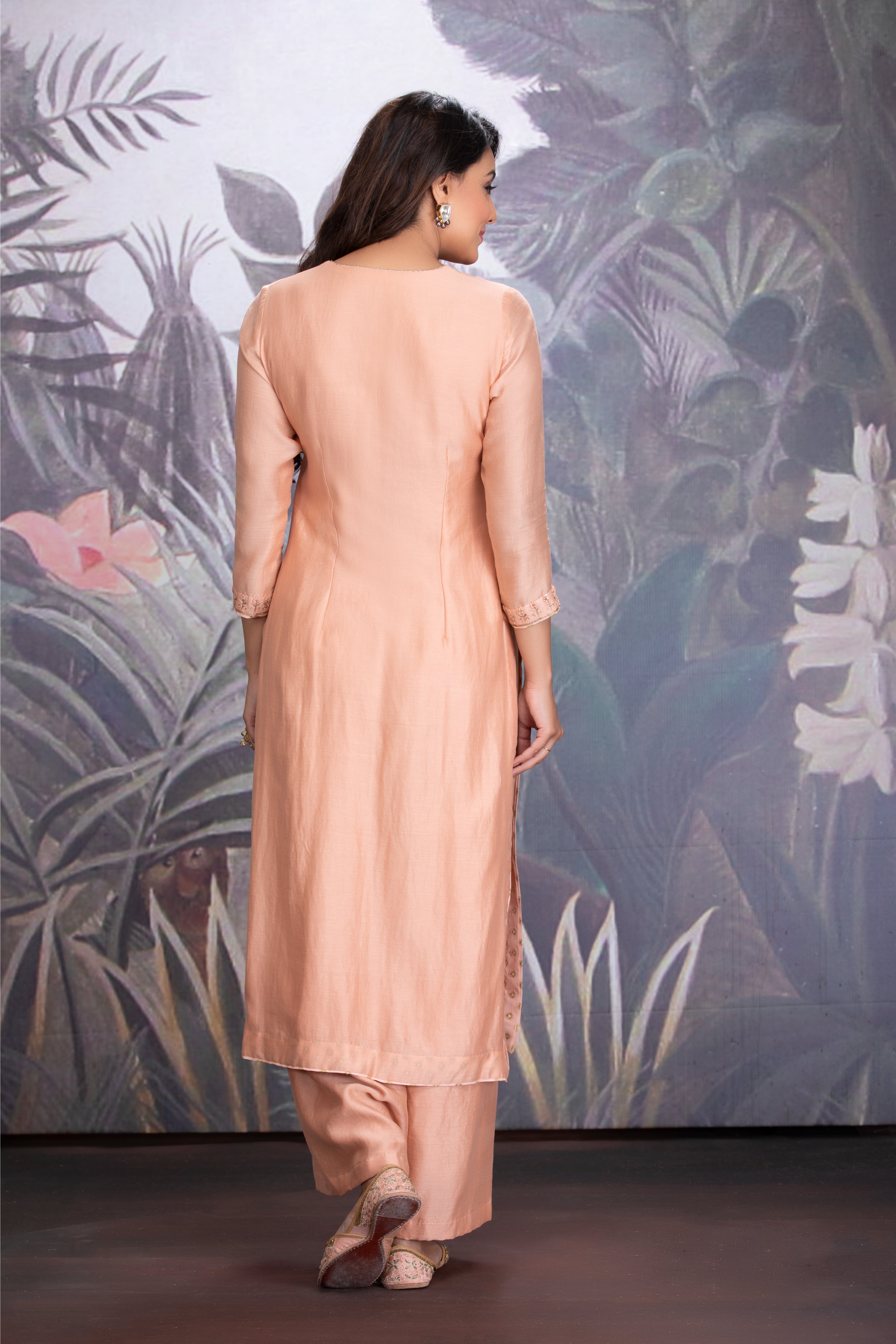 Peach Bloom Embroidered Kurta Set