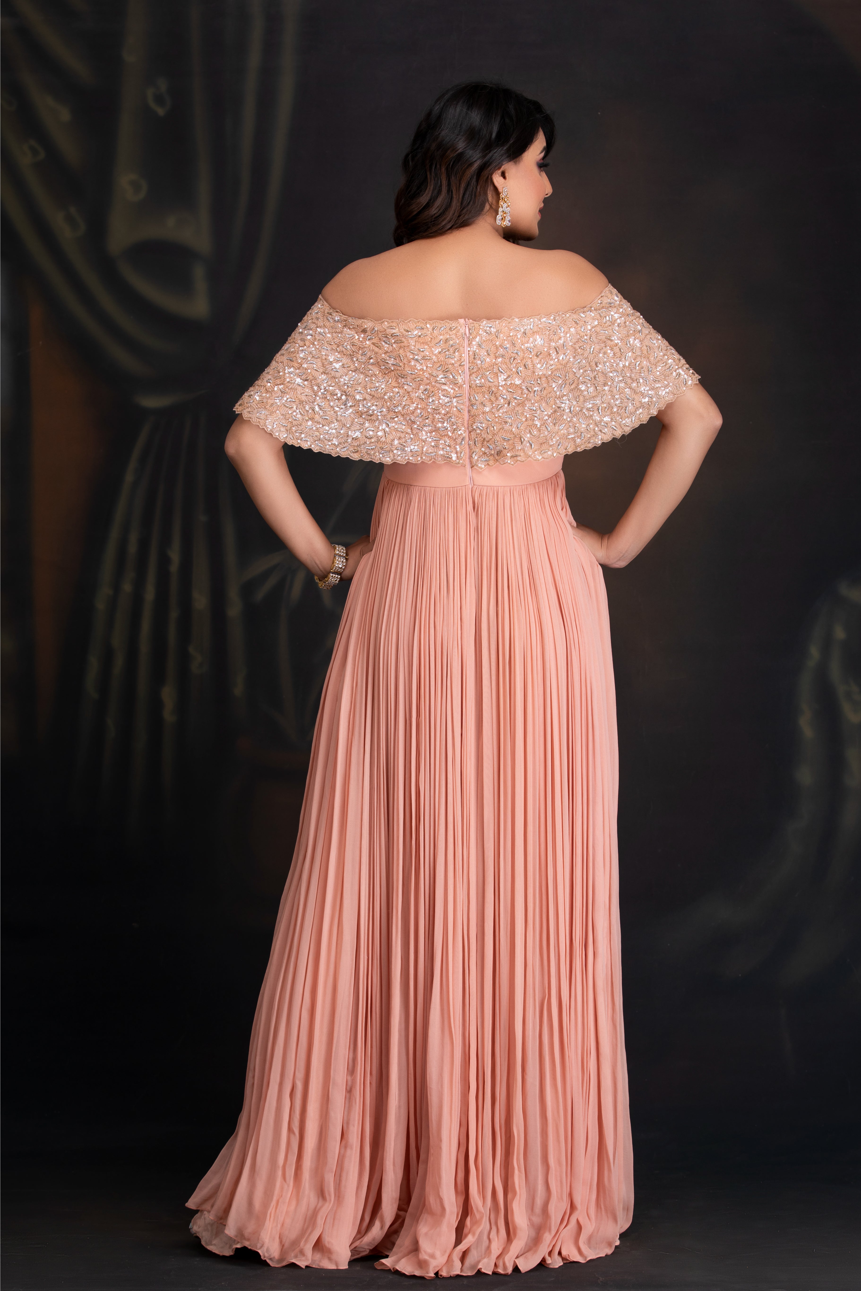 Peach Bloom Embroidered Gown