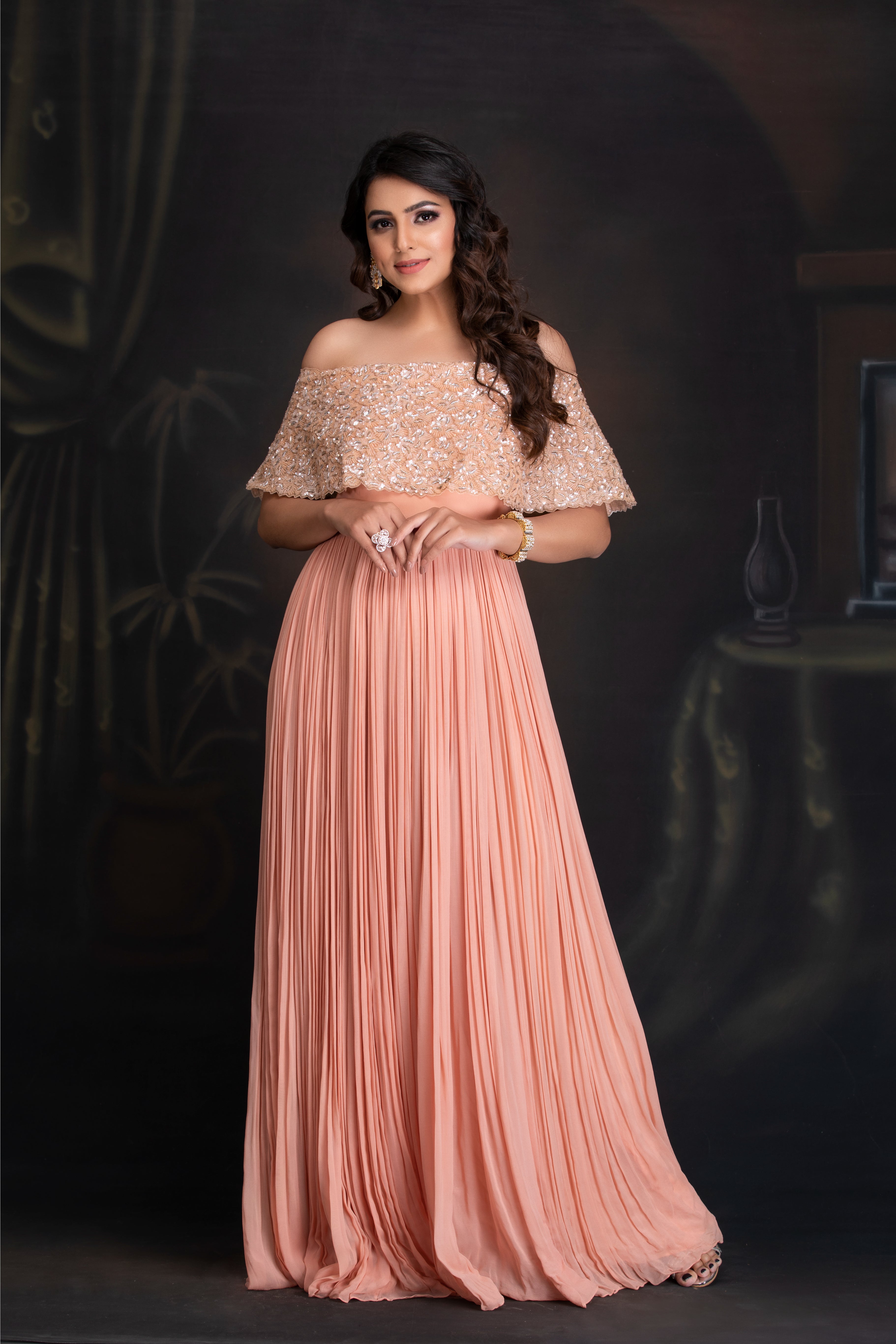 Peach Bloom Embroidered Gown