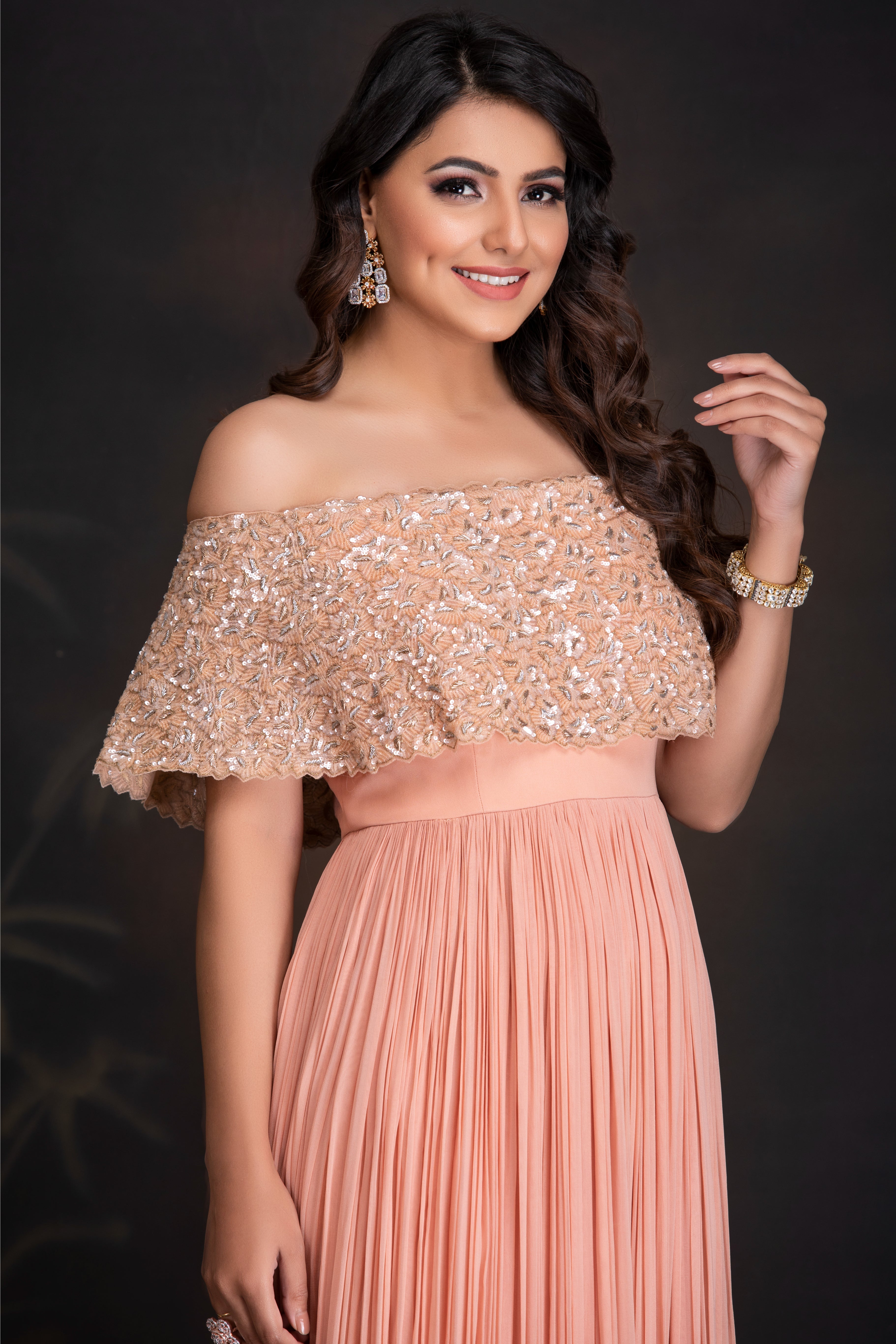 Peach Bloom Embroidered Gown