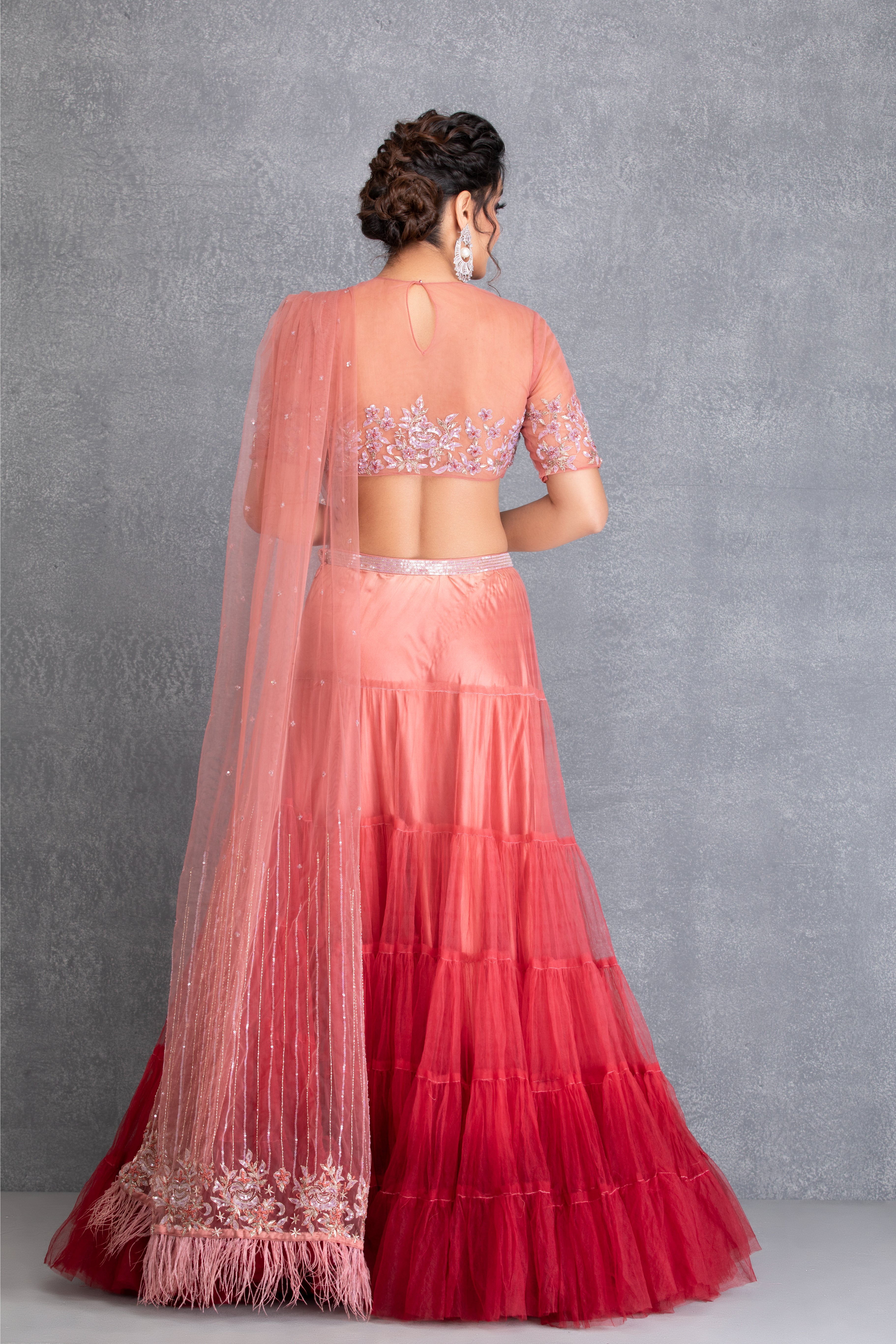 Mulberry & Wine Embroidered Layered Lehenga Set