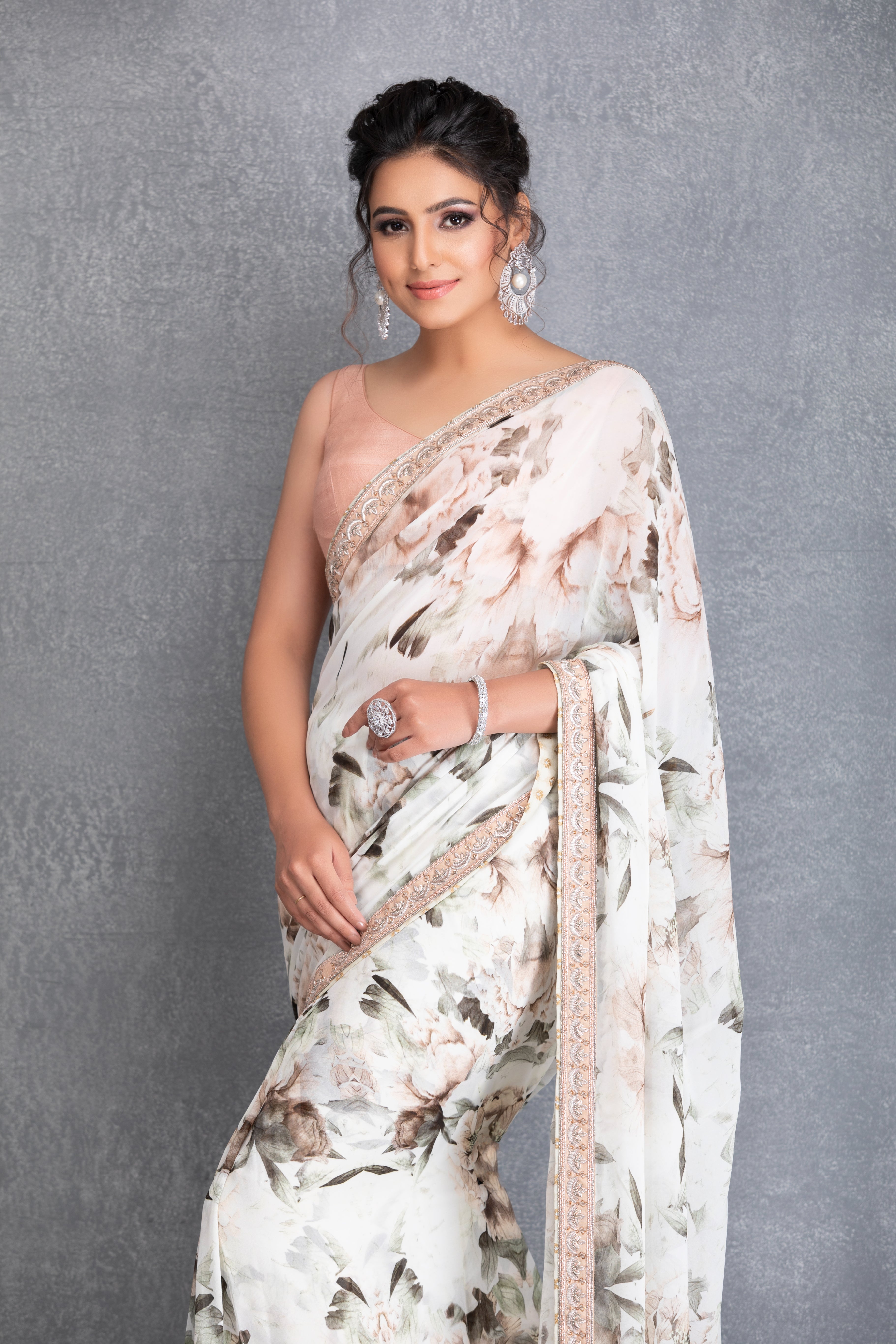 Ivory Printed Saree Set
