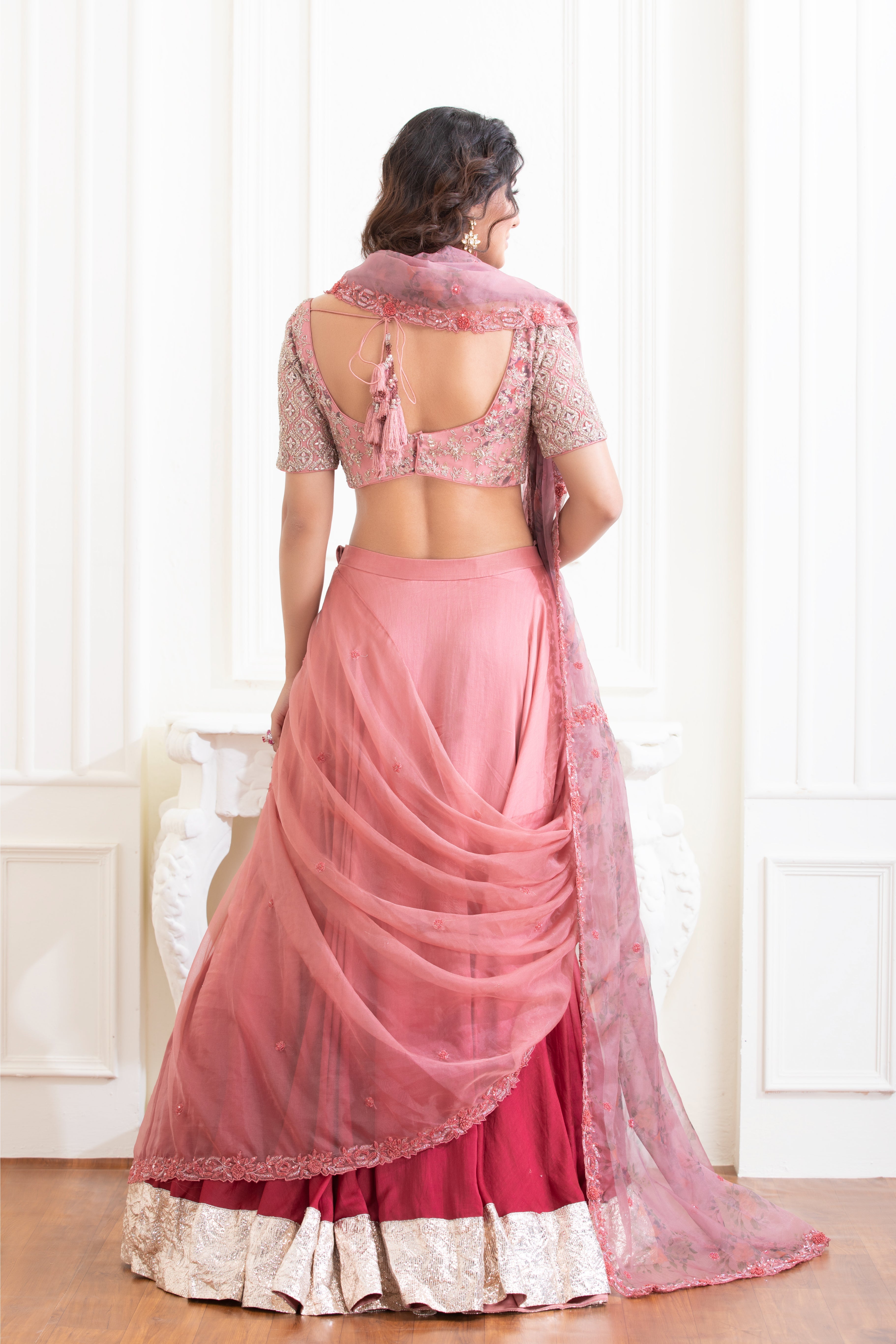 Mulberry To Wine Printed & Embroidered Lehenga Saree Set