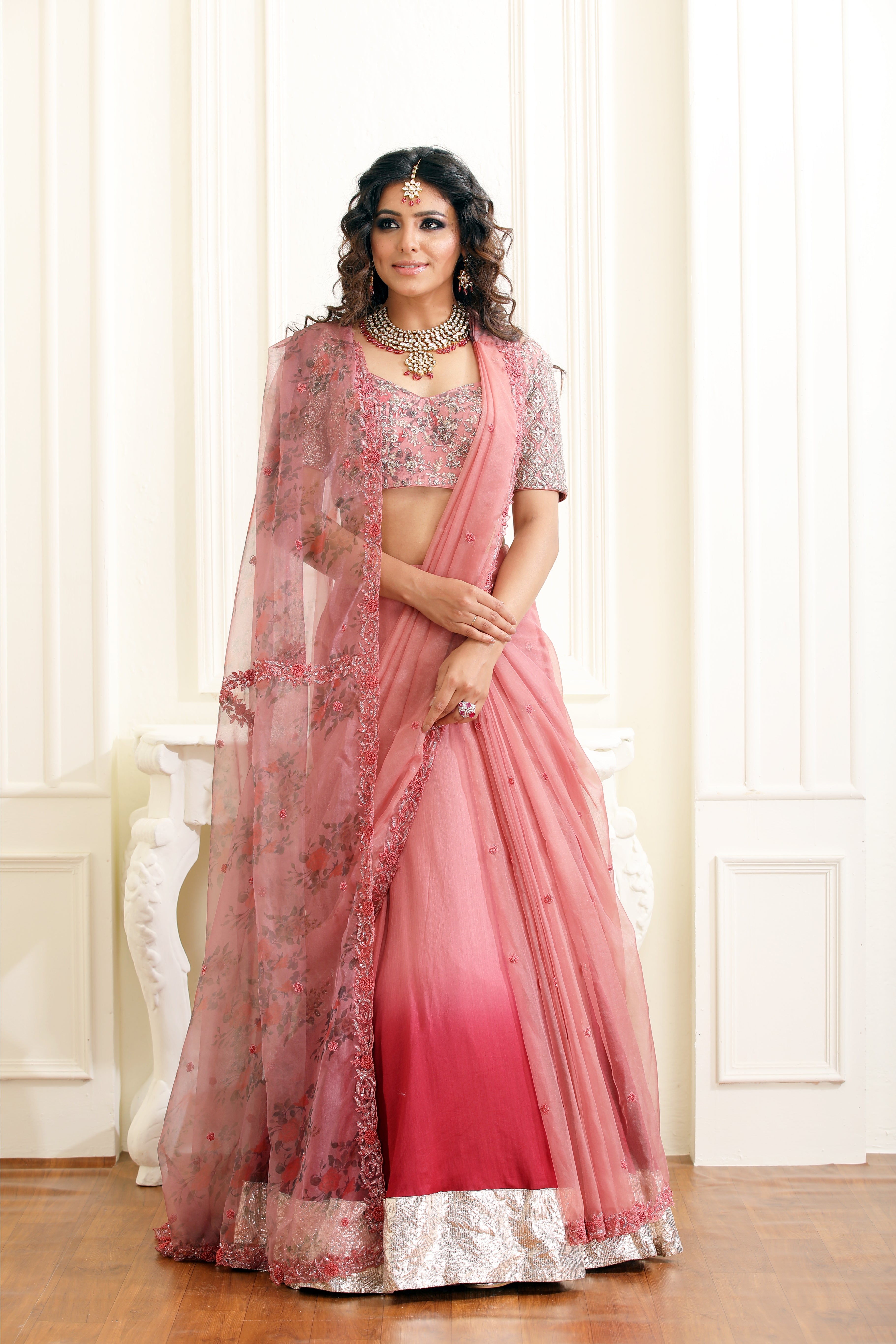 Mulberry To Wine Printed & Embroidered Lehenga Saree Set