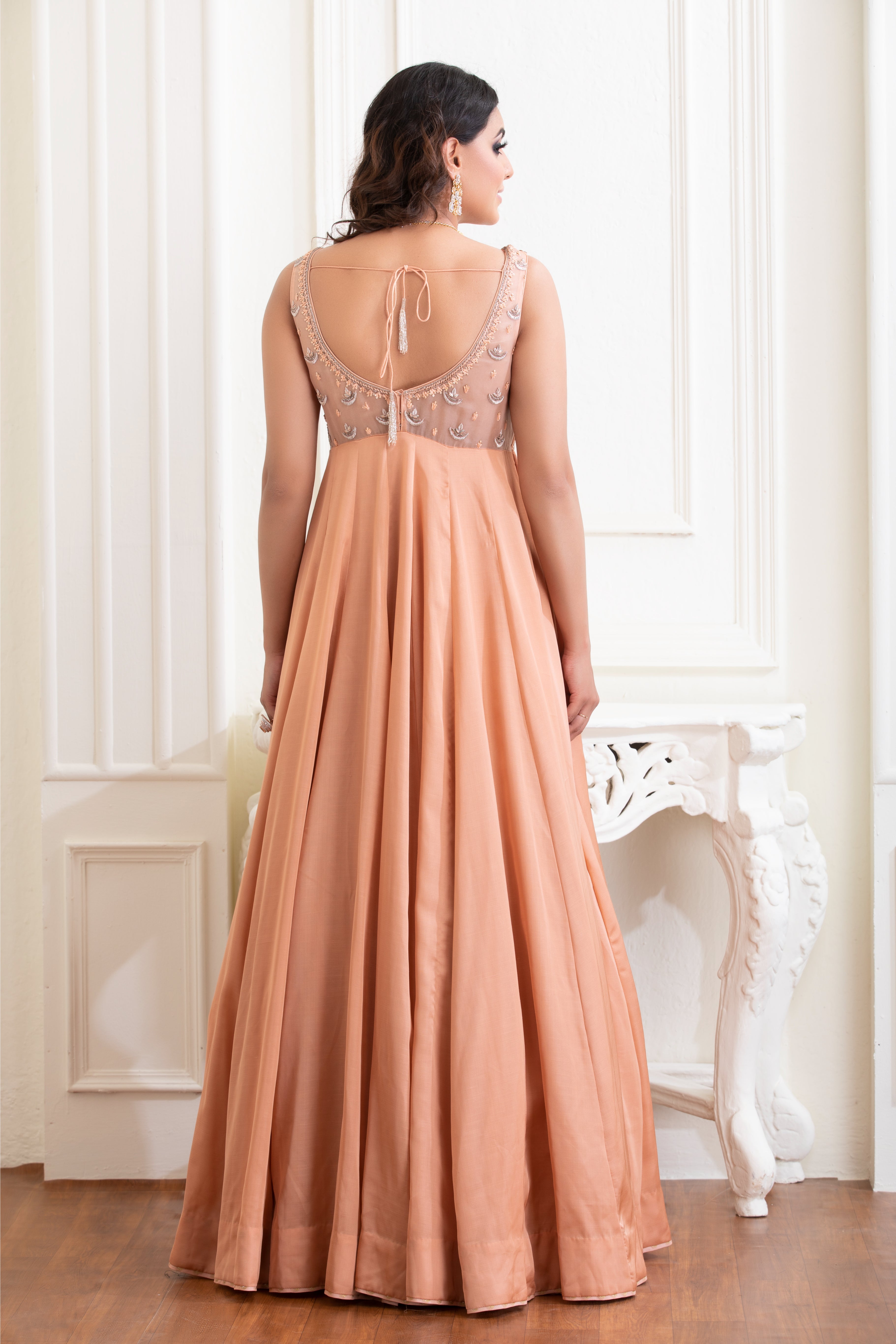 Peach Embroidered Anarkali With Dupatta