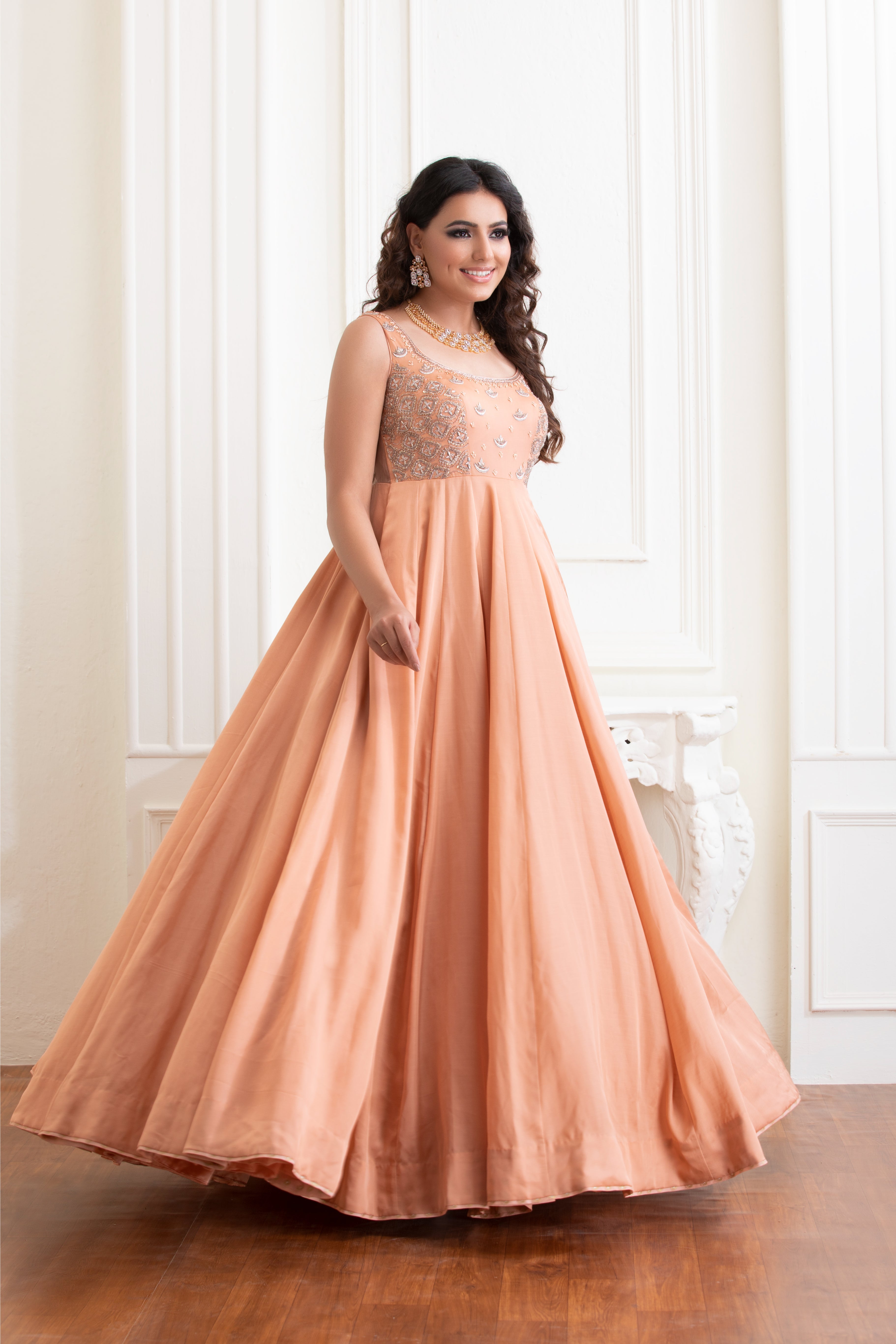 Peach Embroidered Anarkali With Dupatta