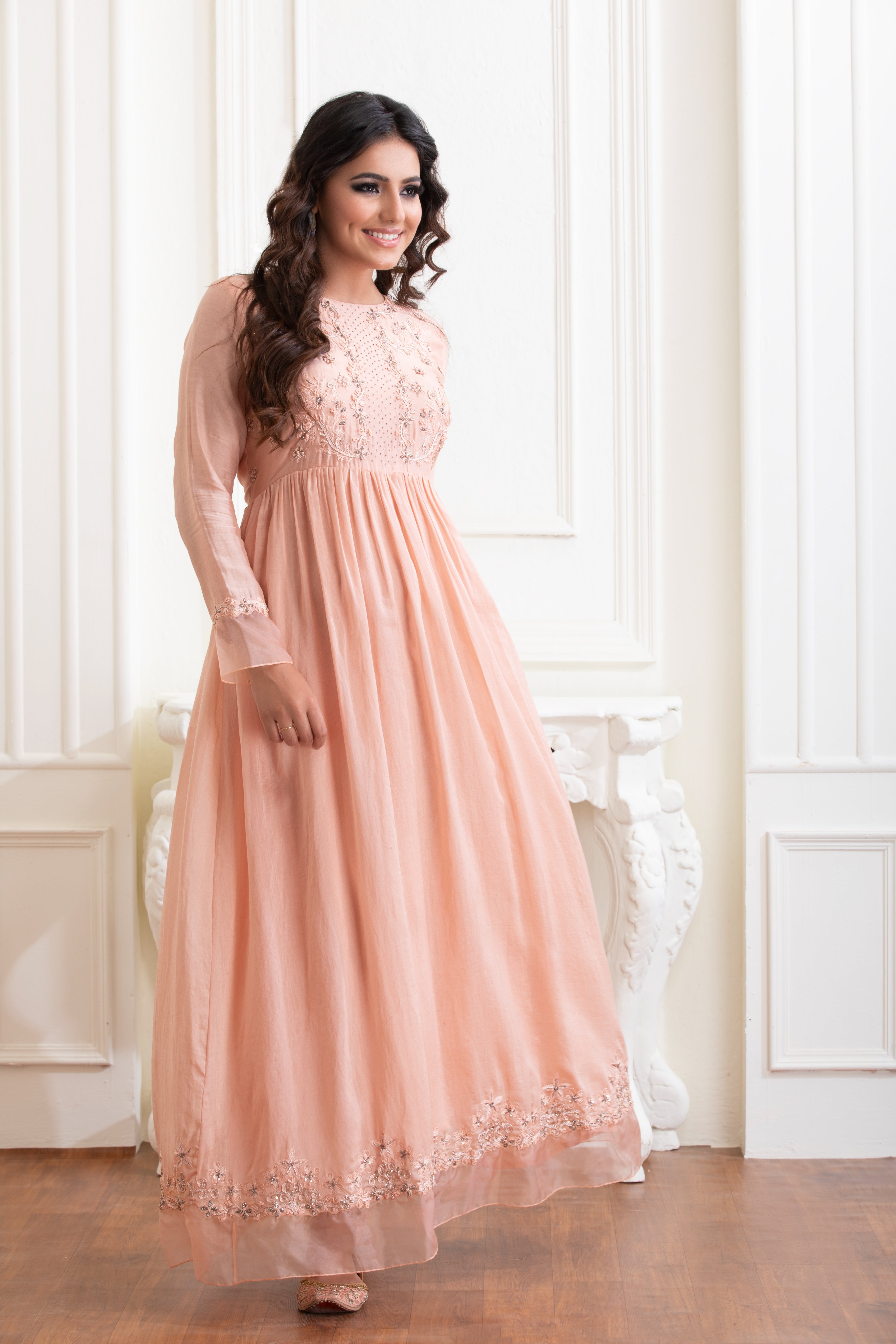 Peach Bloom Embroidered Maxi Dress