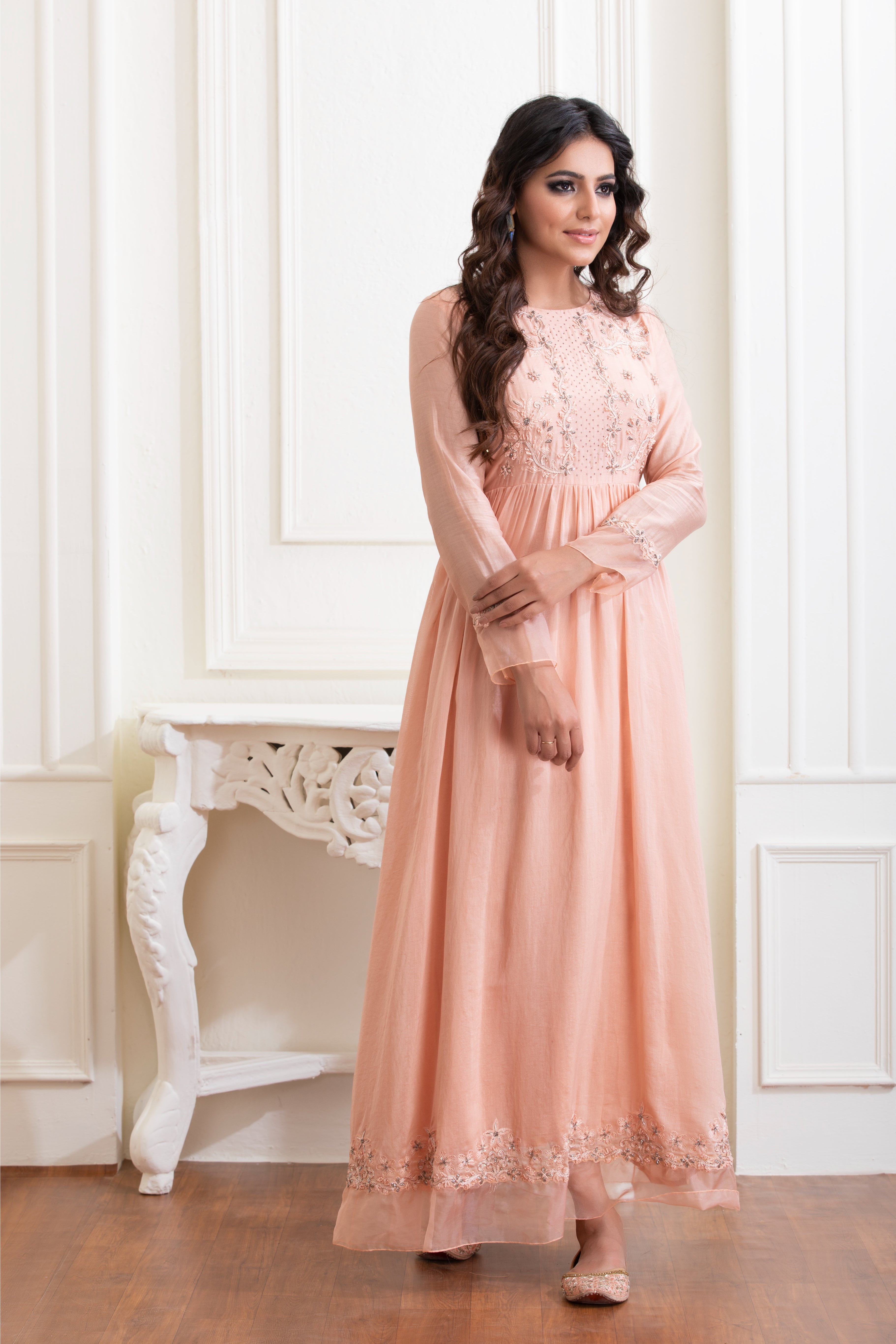 Peach Bloom Embroidered Maxi Dress