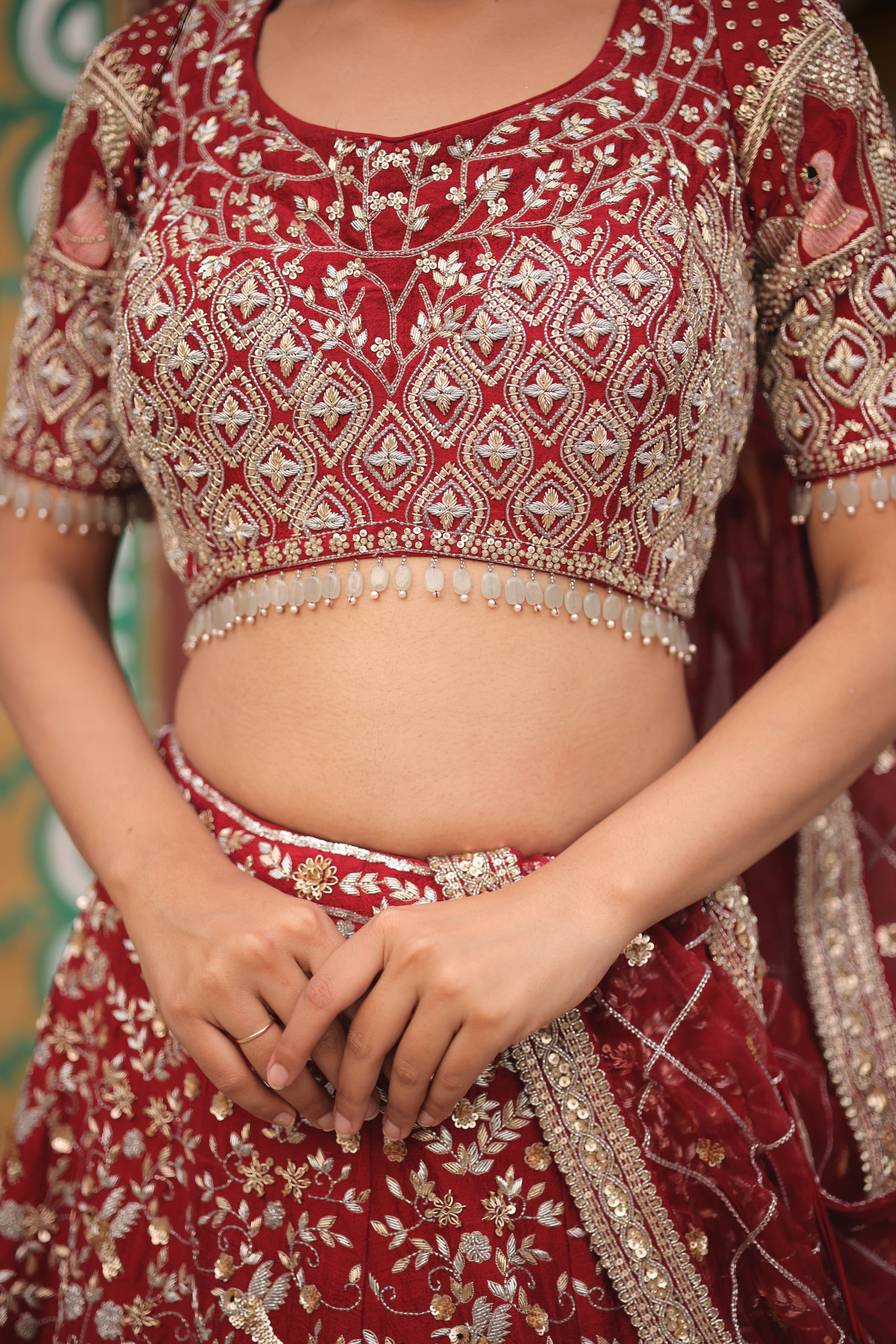 Red Embroidered Bridal Kalidar Lehenga set