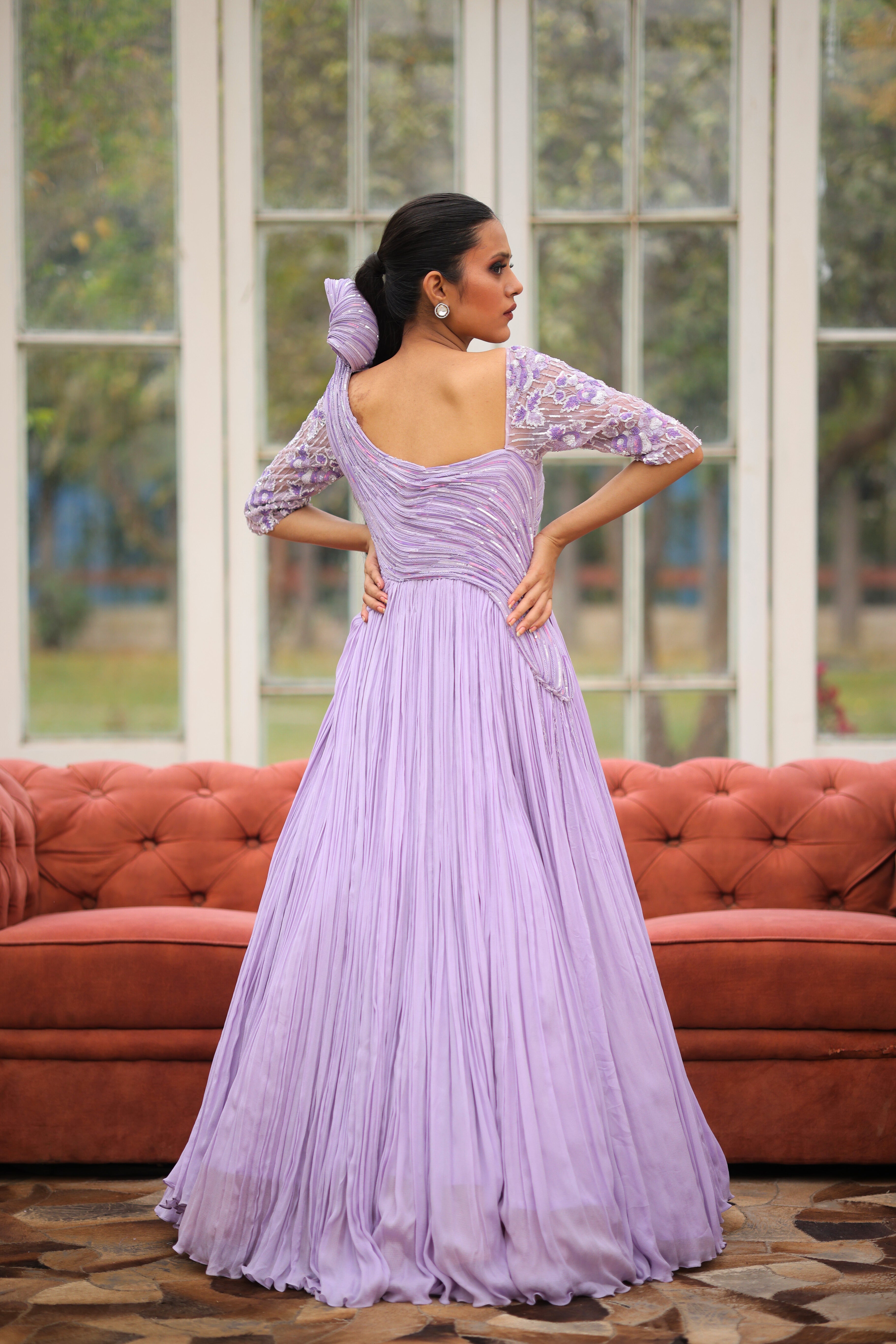 Lilac Breeze Georgette Embroidered Gown
