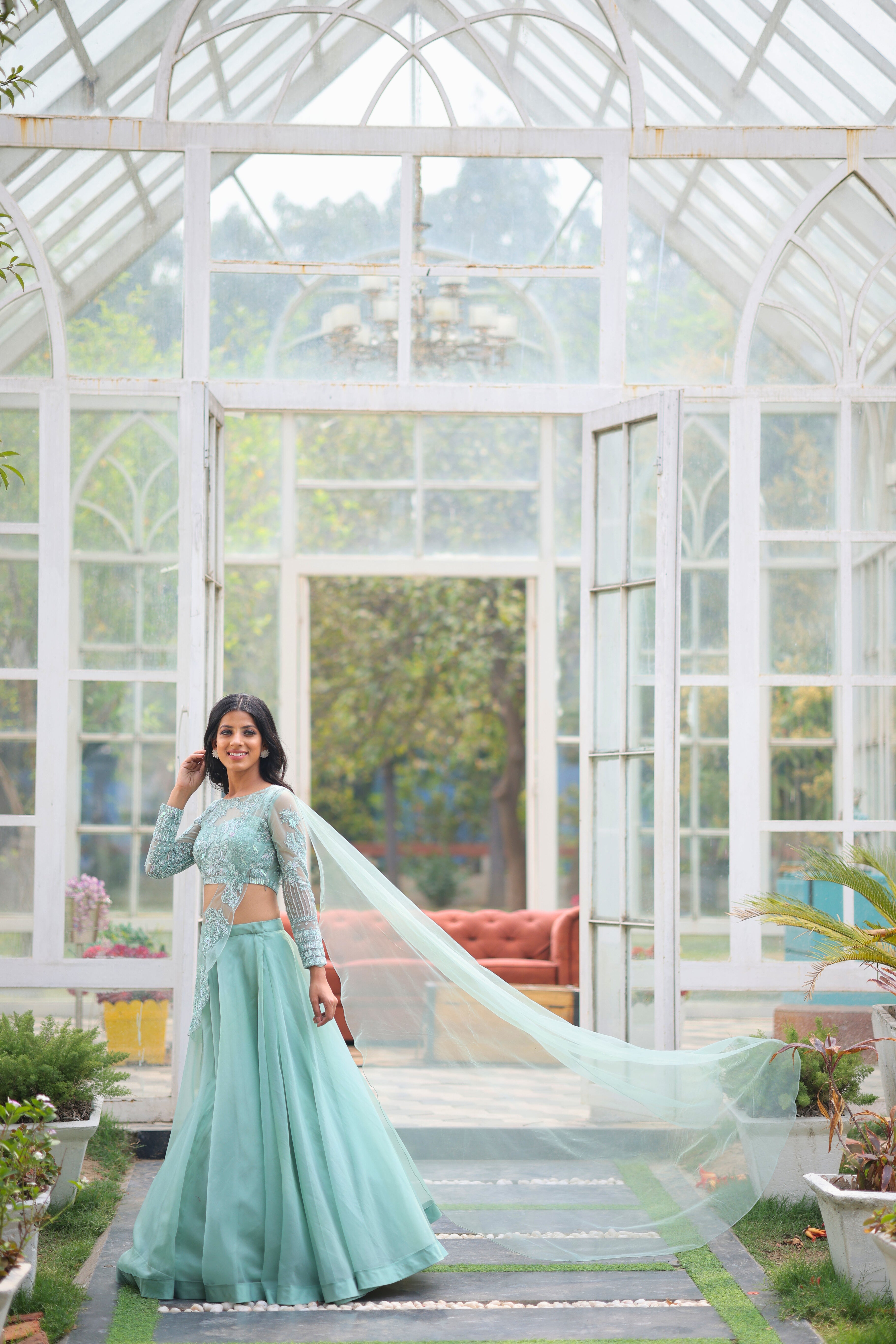 Mint Green Organza Cocktail Lehenga