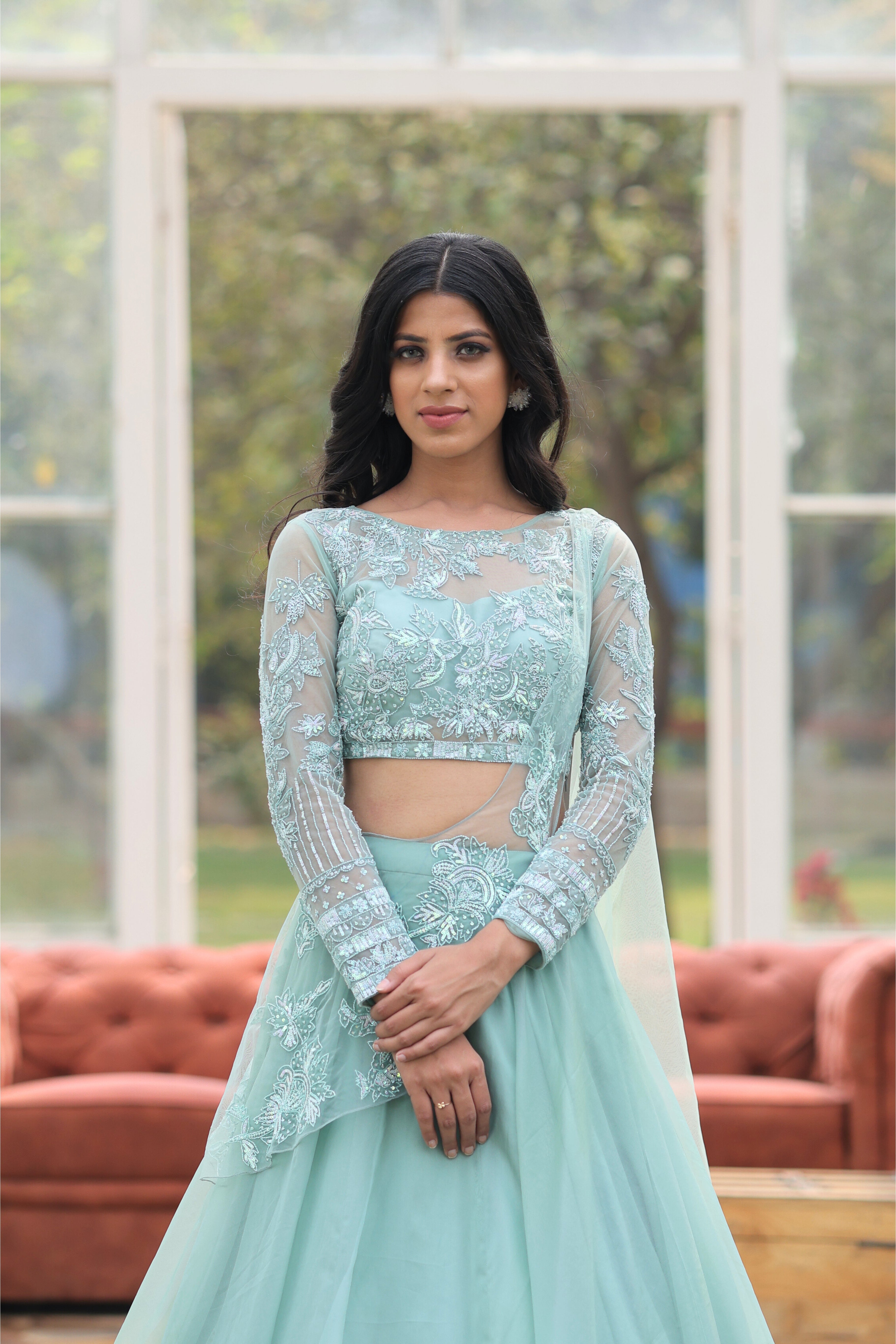 Mint Green Organza Cocktail Lehenga