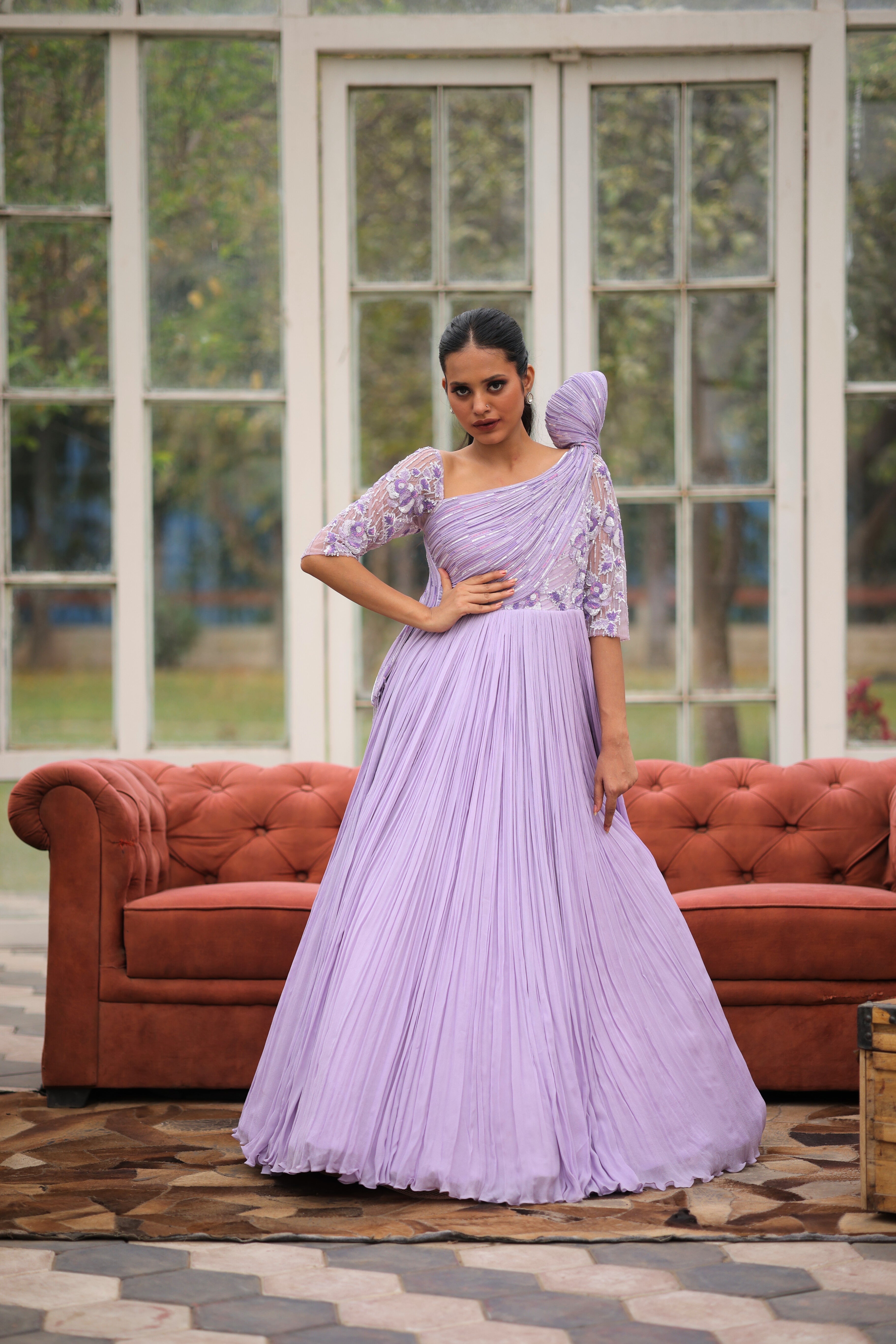 Lilac Breeze Georgette Embroidered Gown