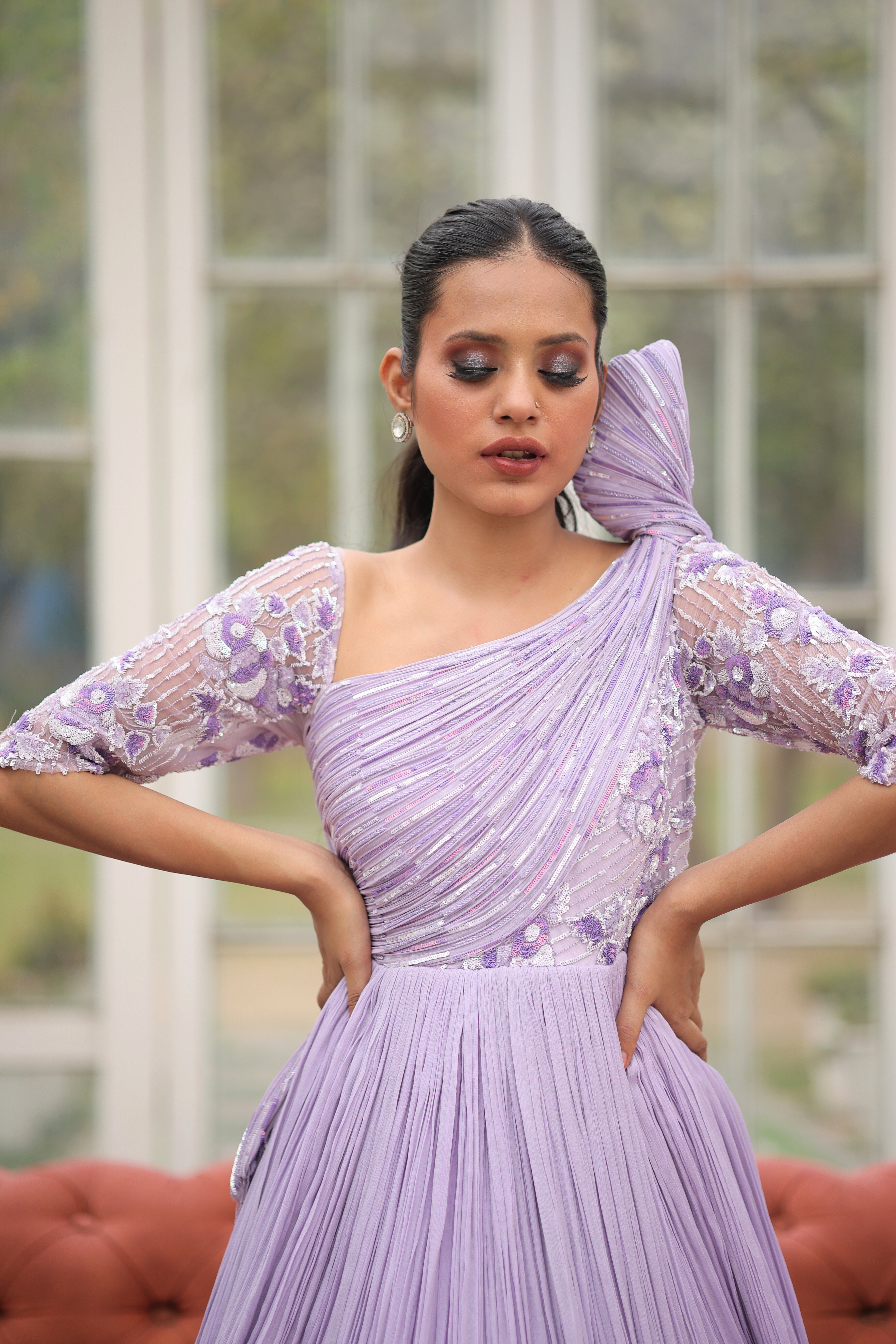 Lilac Breeze Georgette Embroidered Gown
