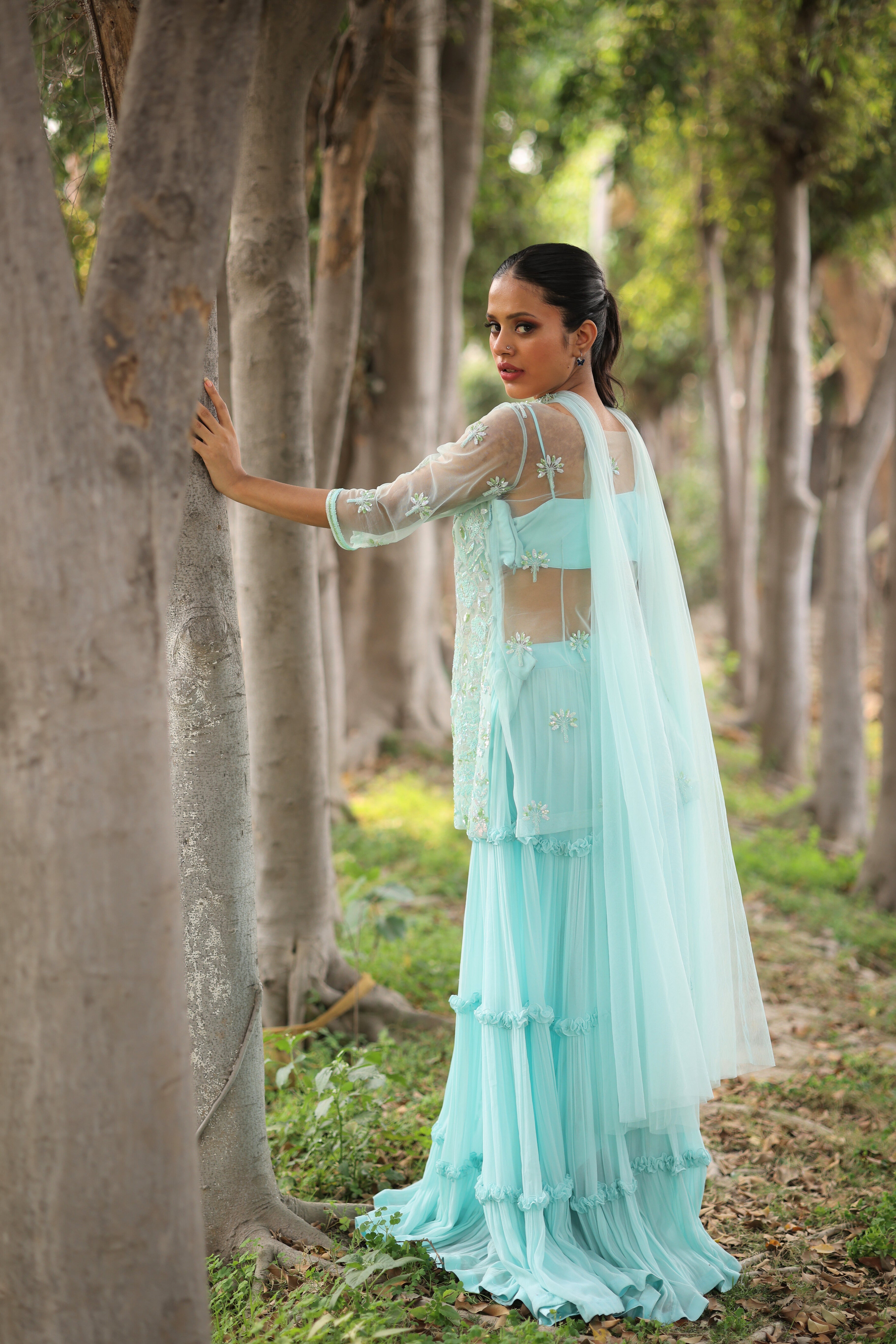 Ice Blue Sequin work Sharara set