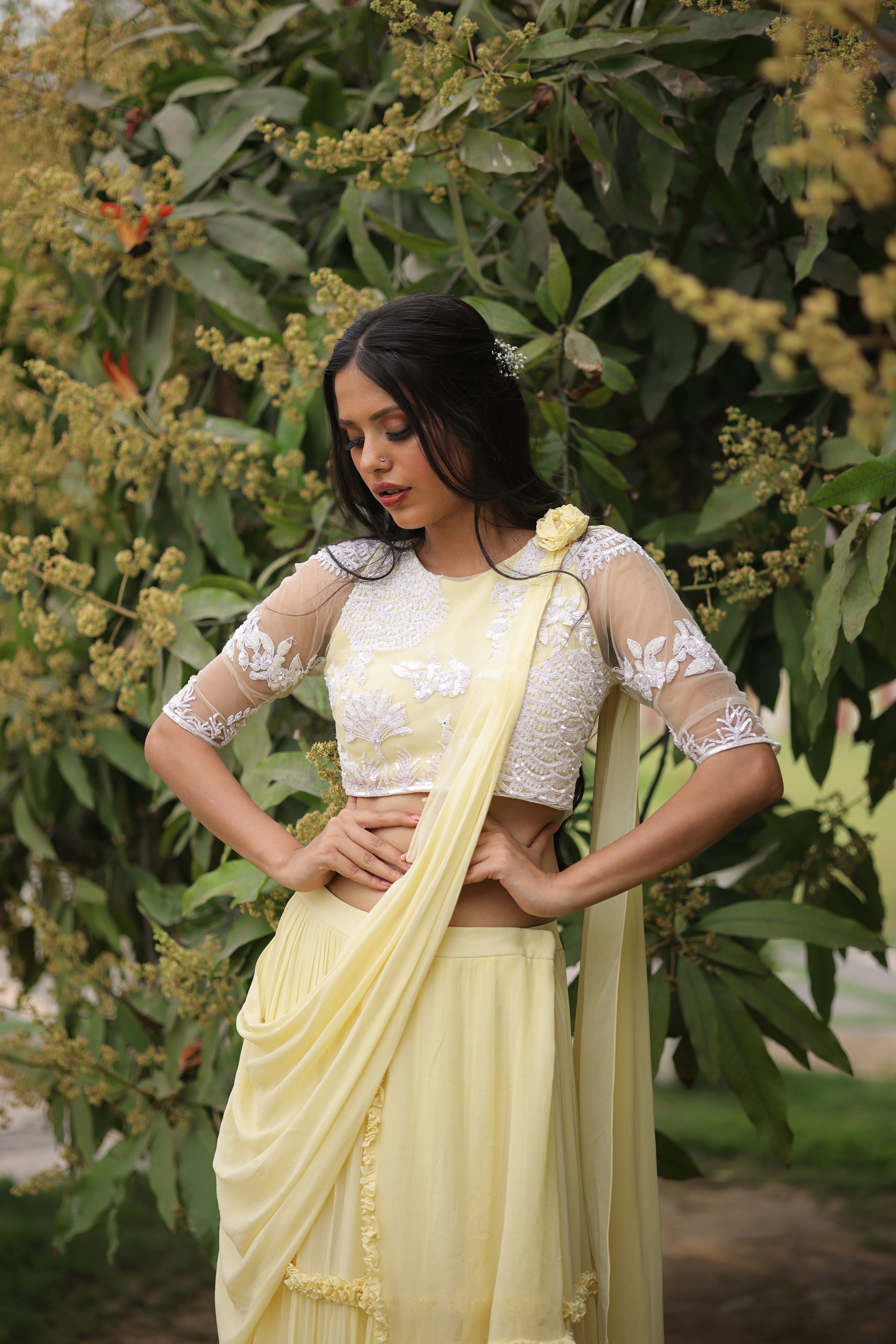 Lemon Sorbet Tiered Georgette Lehenga set