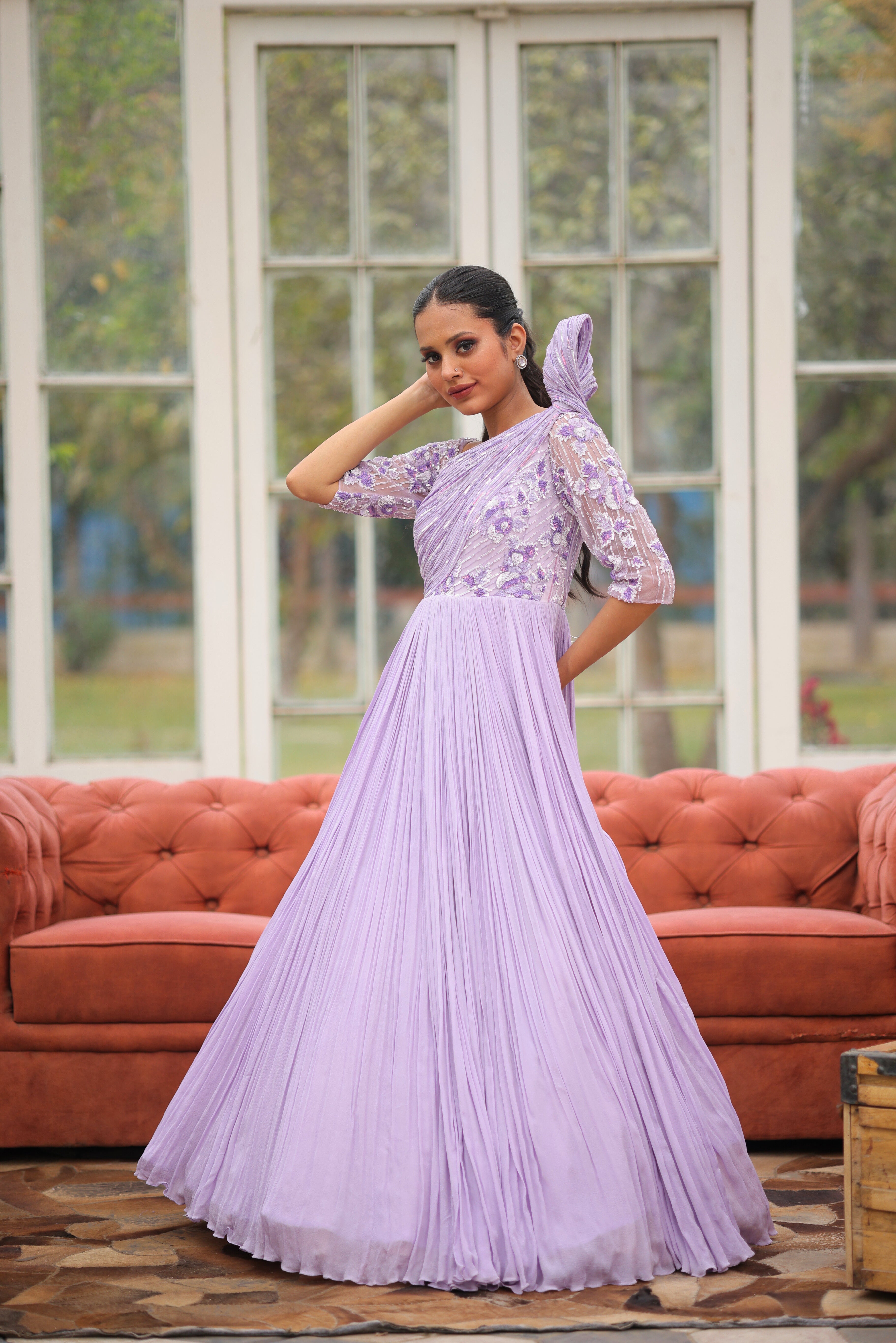 Lilac Breeze Georgette Embroidered Gown