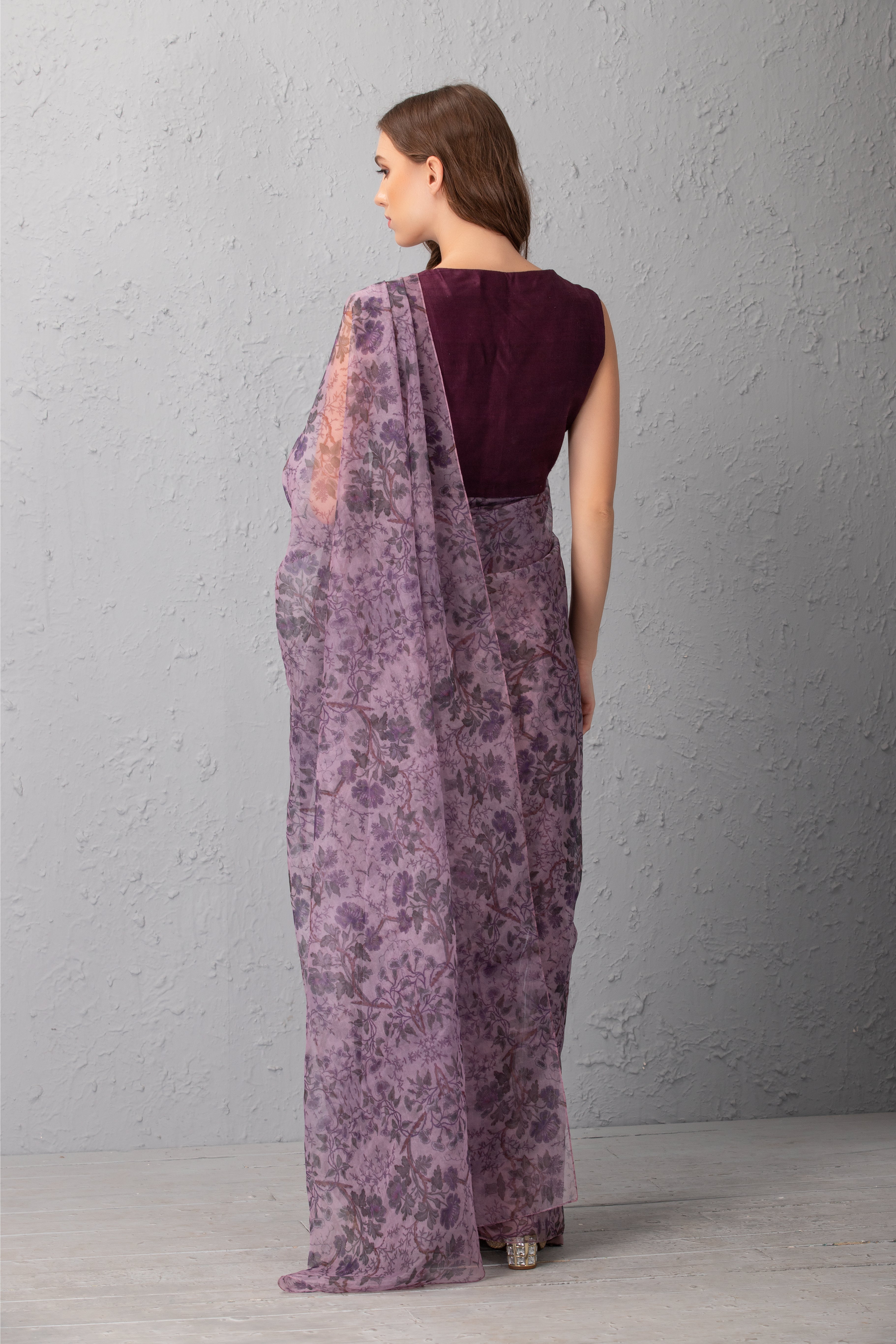 Mauve Chalk Printed Saree set