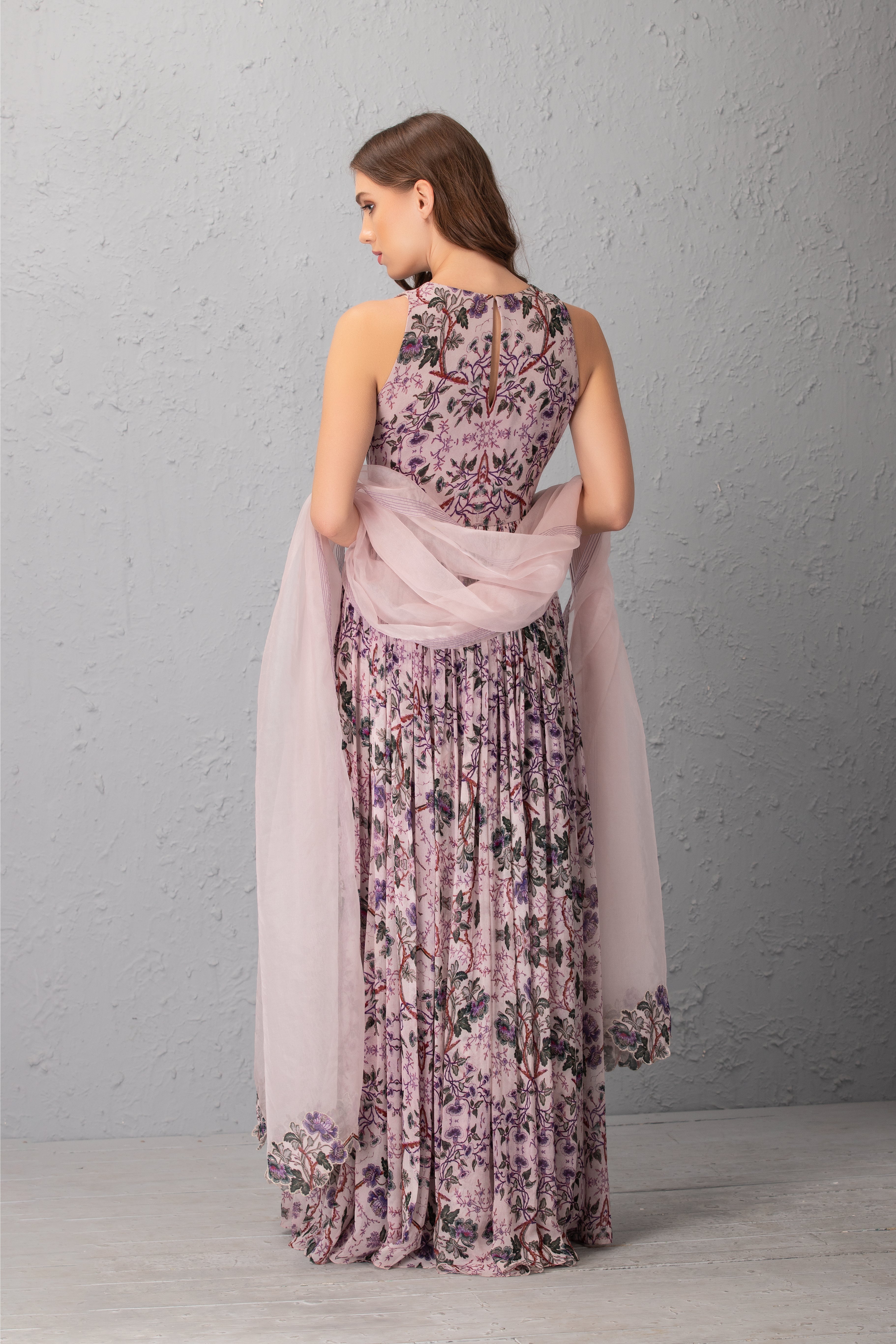 Mauve Floral Printed Anarkali Set