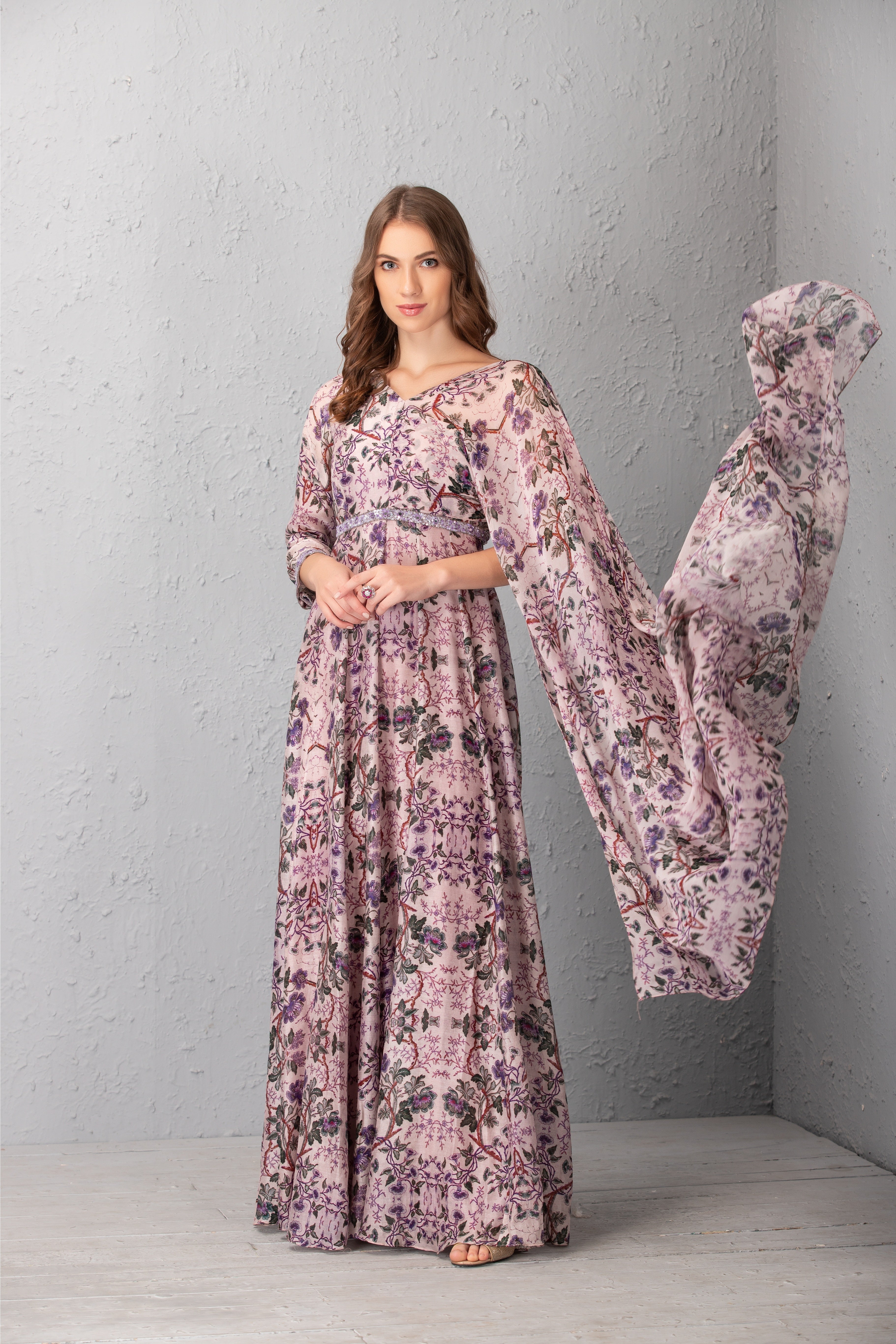 Mauve Chalk Floral Printed Gown