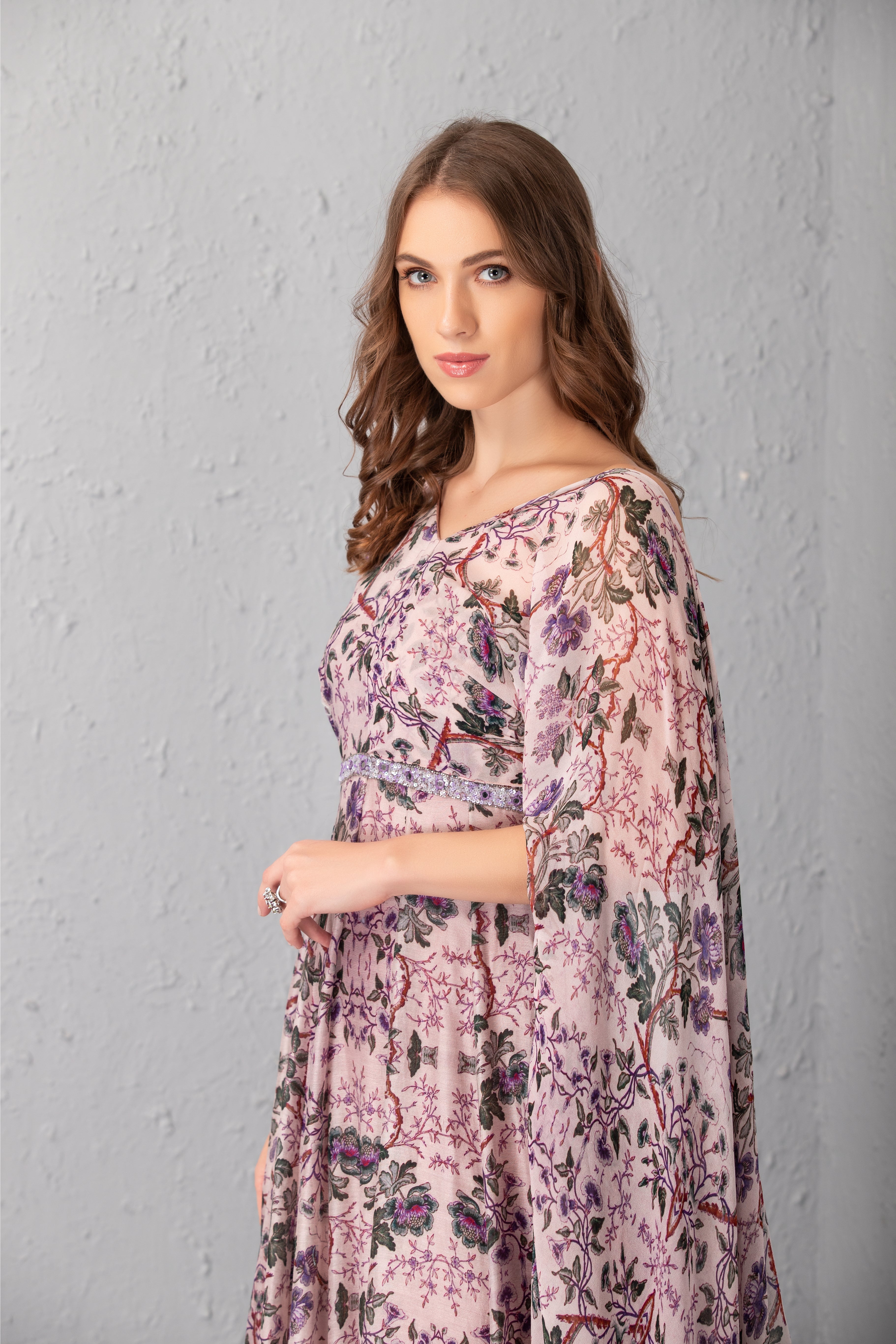 Mauve Chalk Floral Printed Gown