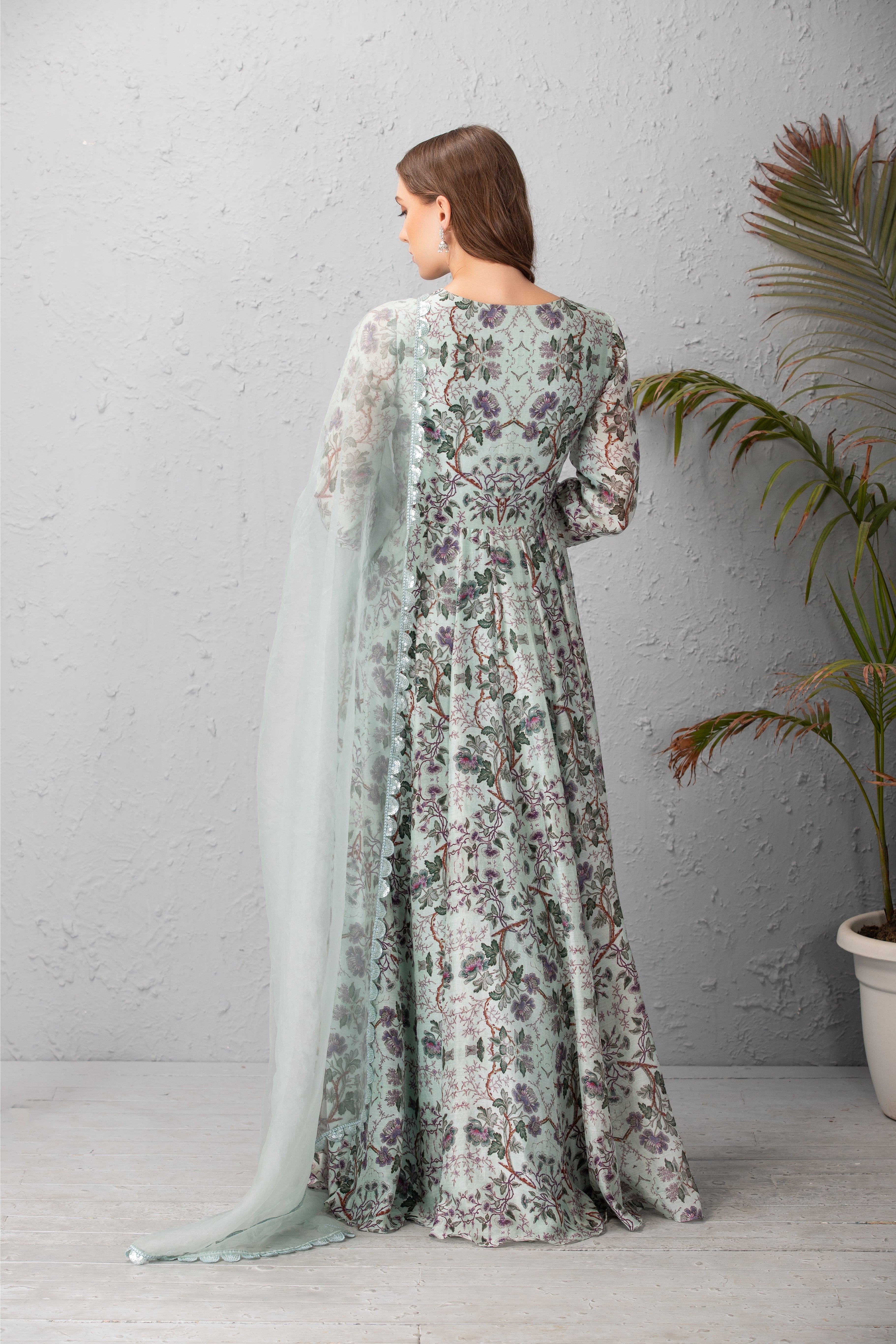 Ice Blue Embroidered Anarkali Set