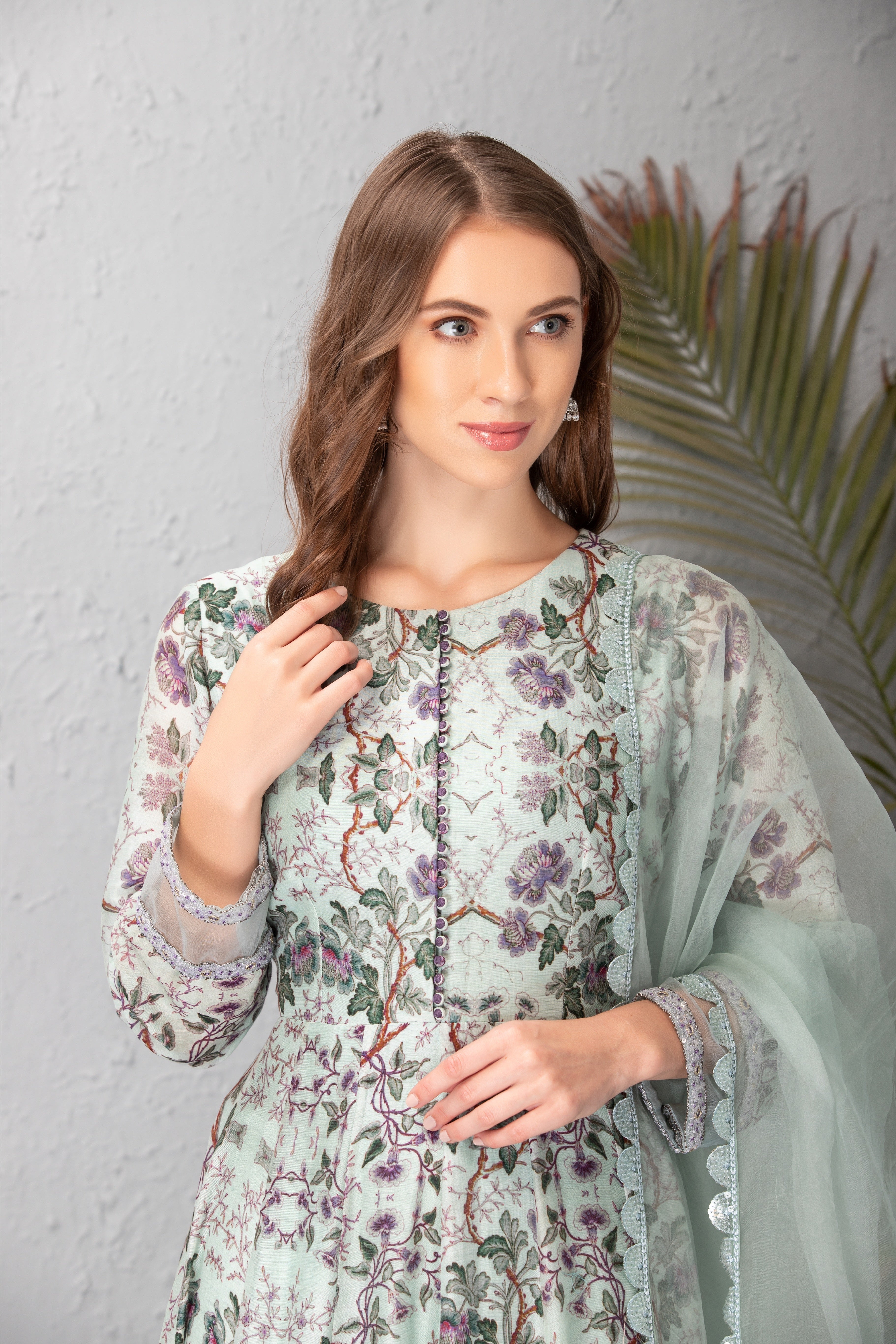 Ice Blue Embroidered Anarkali Set