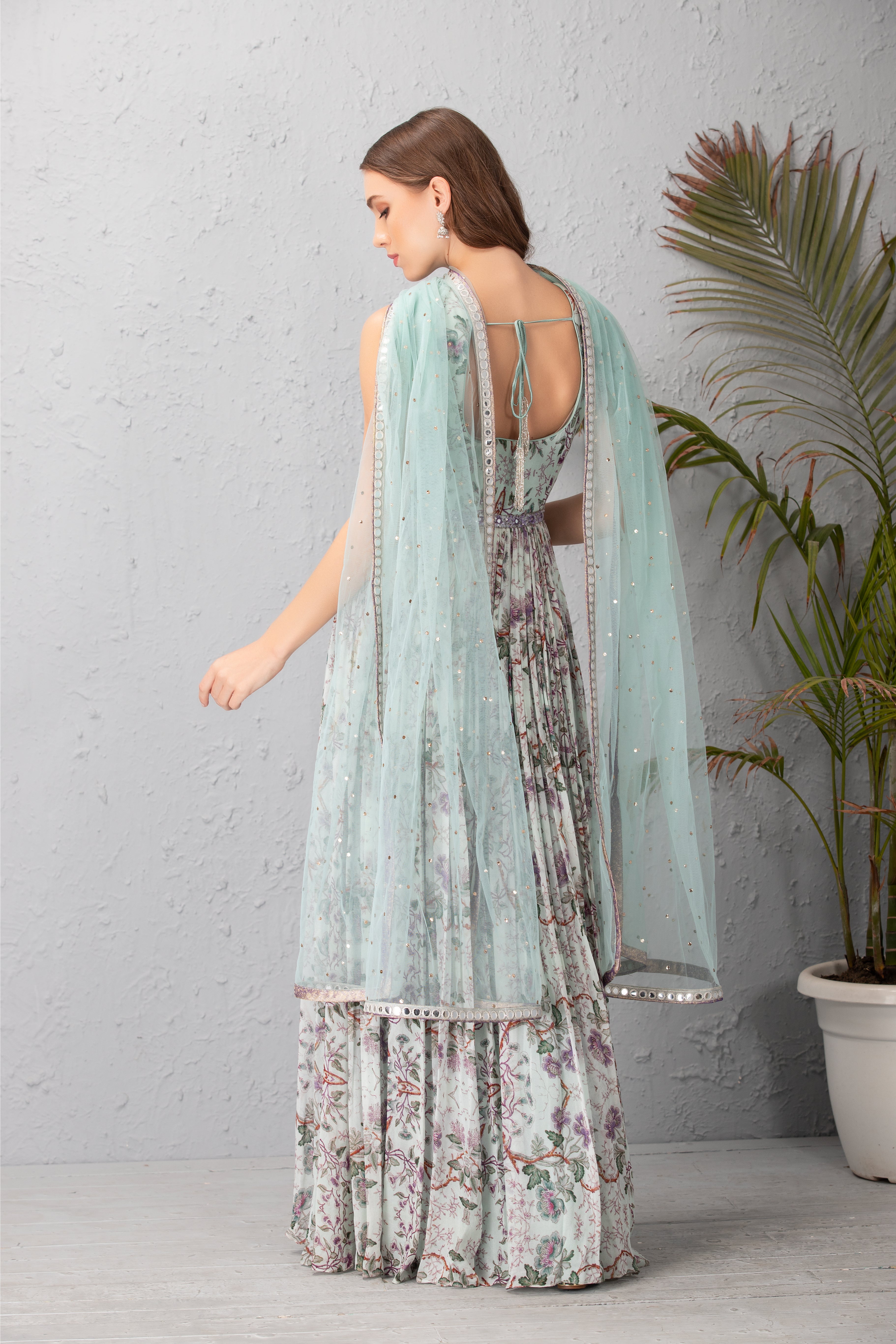 Ice Blue Hand Embroidered Anarkali Set