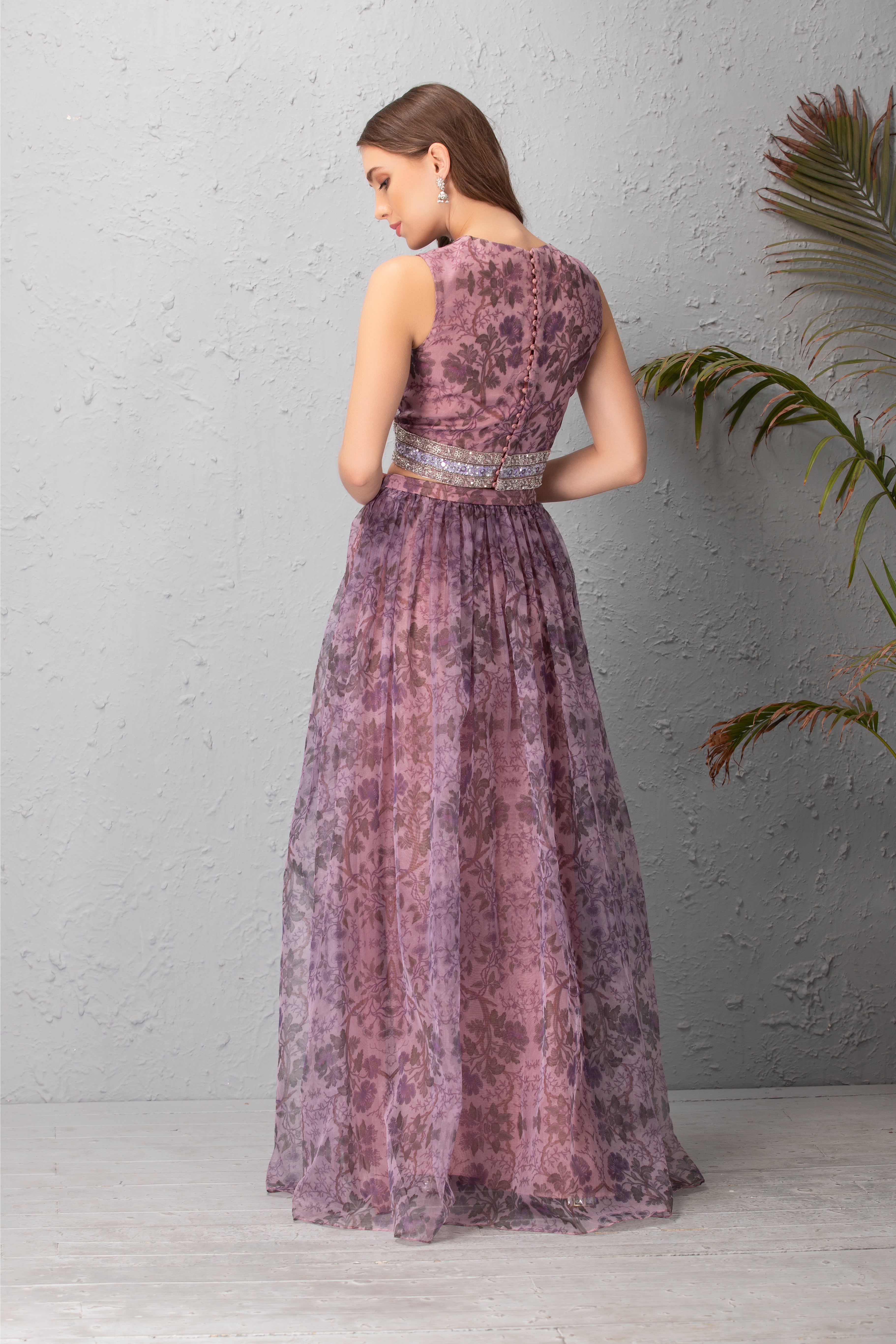 Mauve Floral Printed Skirt Set