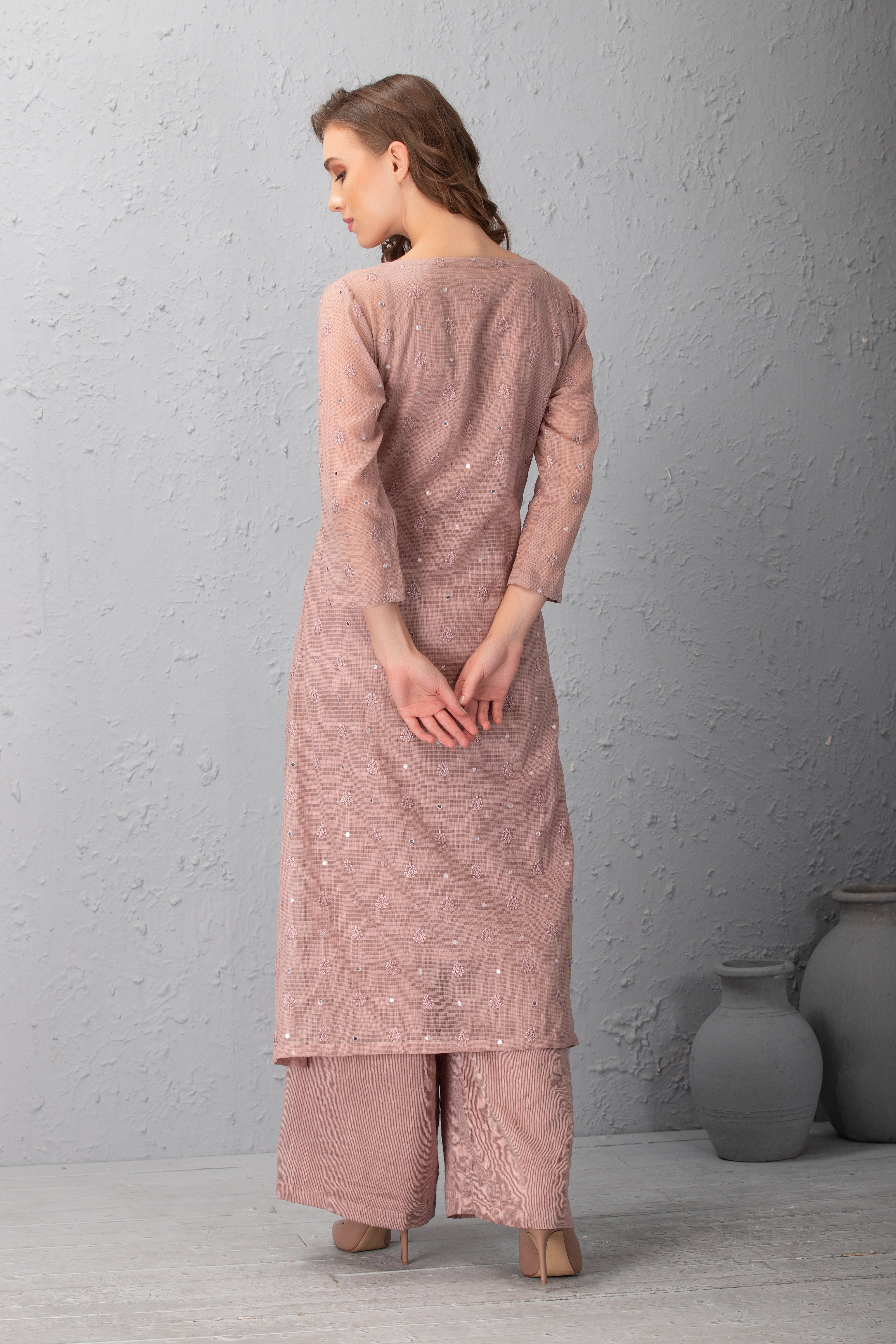 Mauve Chalk Cotton Chanderi Jacket Kurta Set