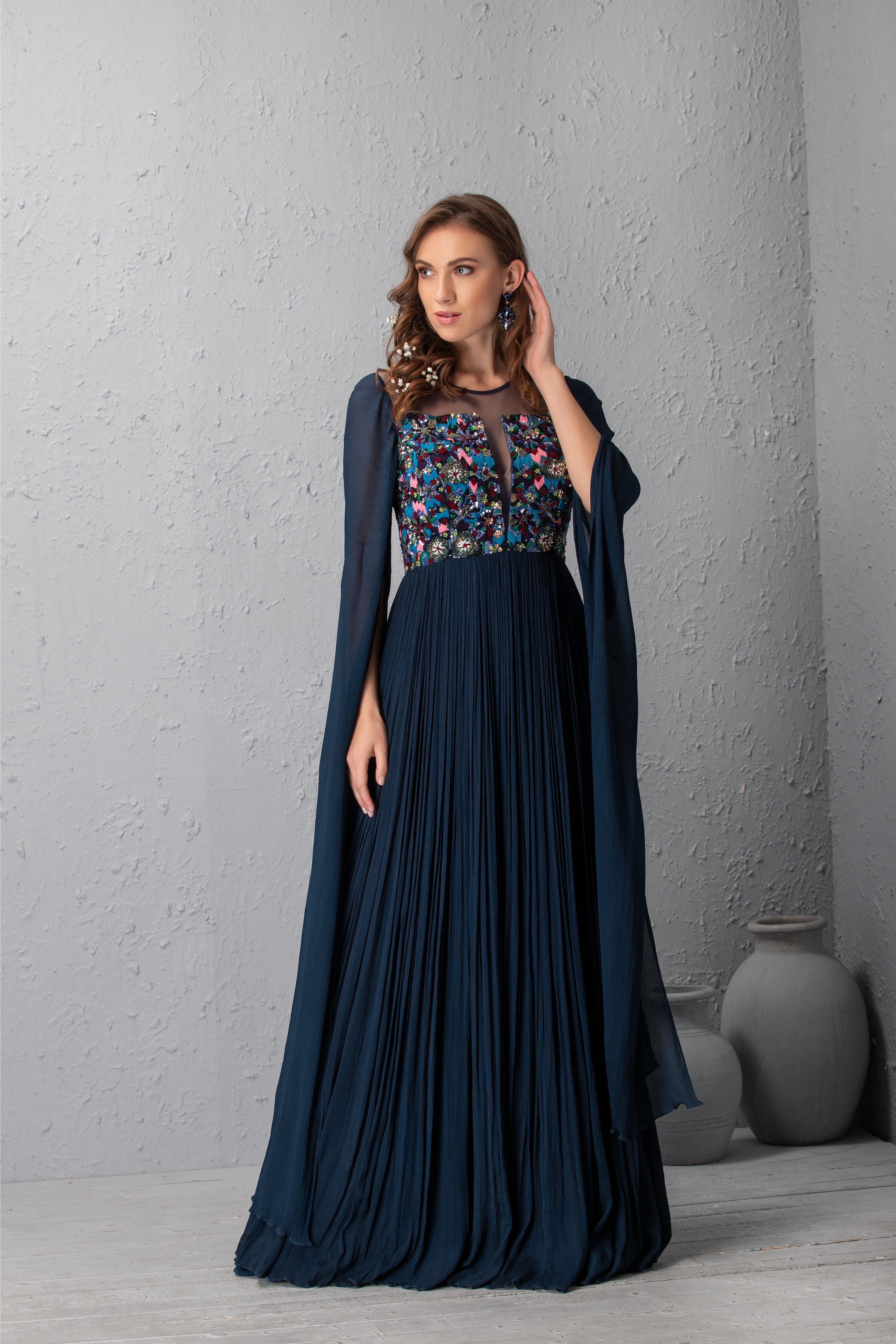Midnight Blue Hand Embroidered Gown