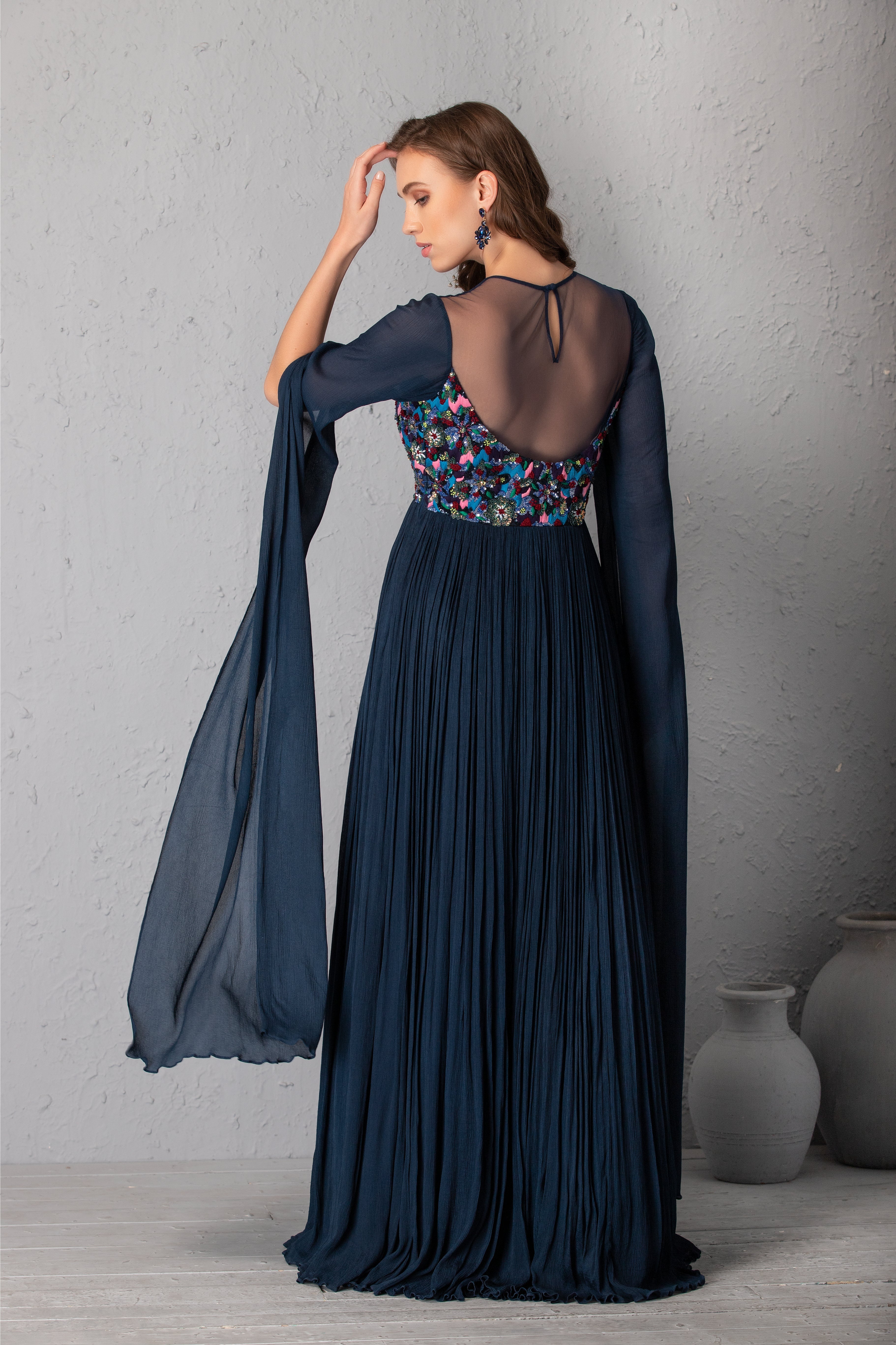 Midnight Blue Hand Embroidered Gown