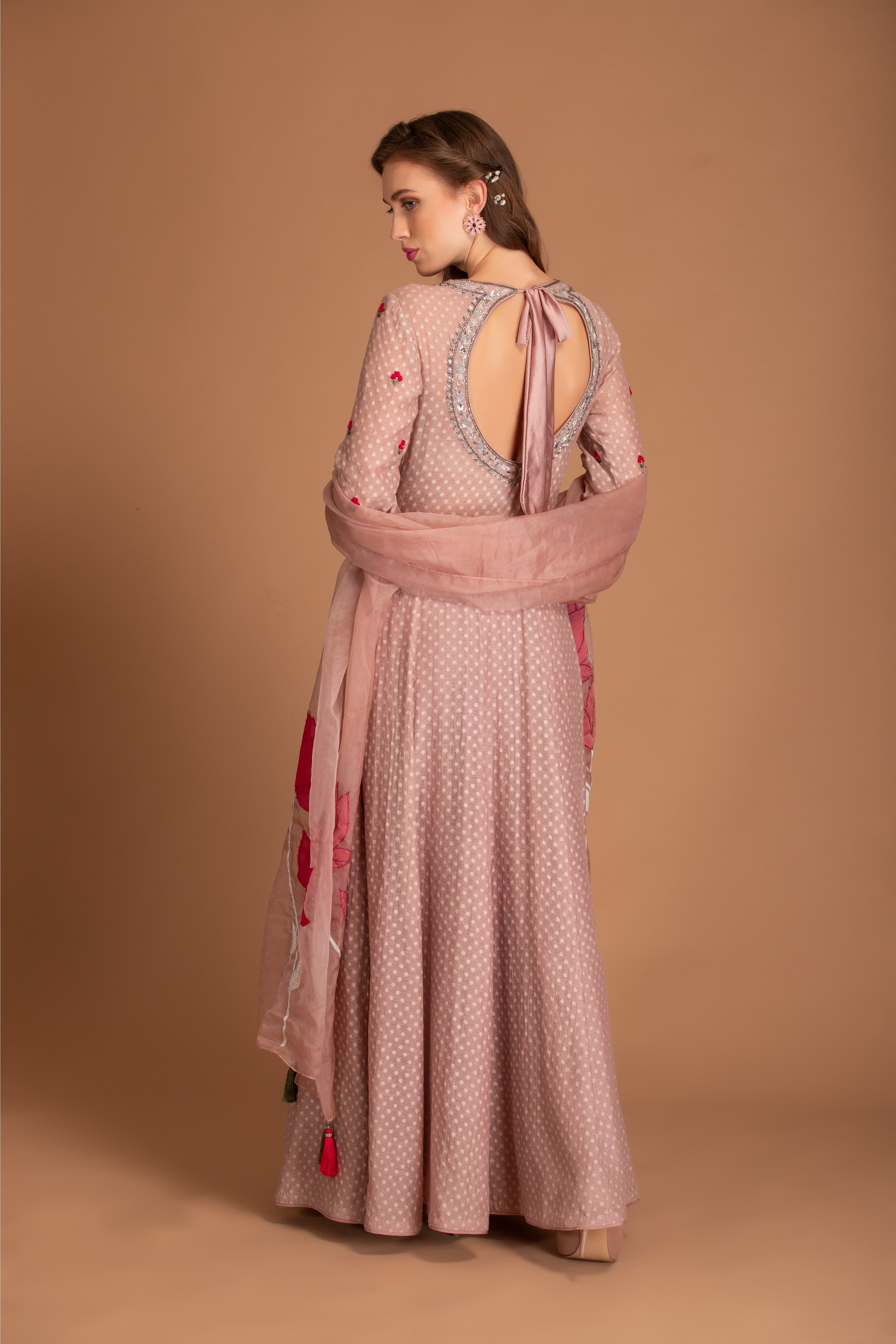Mauve Embroidered Crinkled Anarkali Set