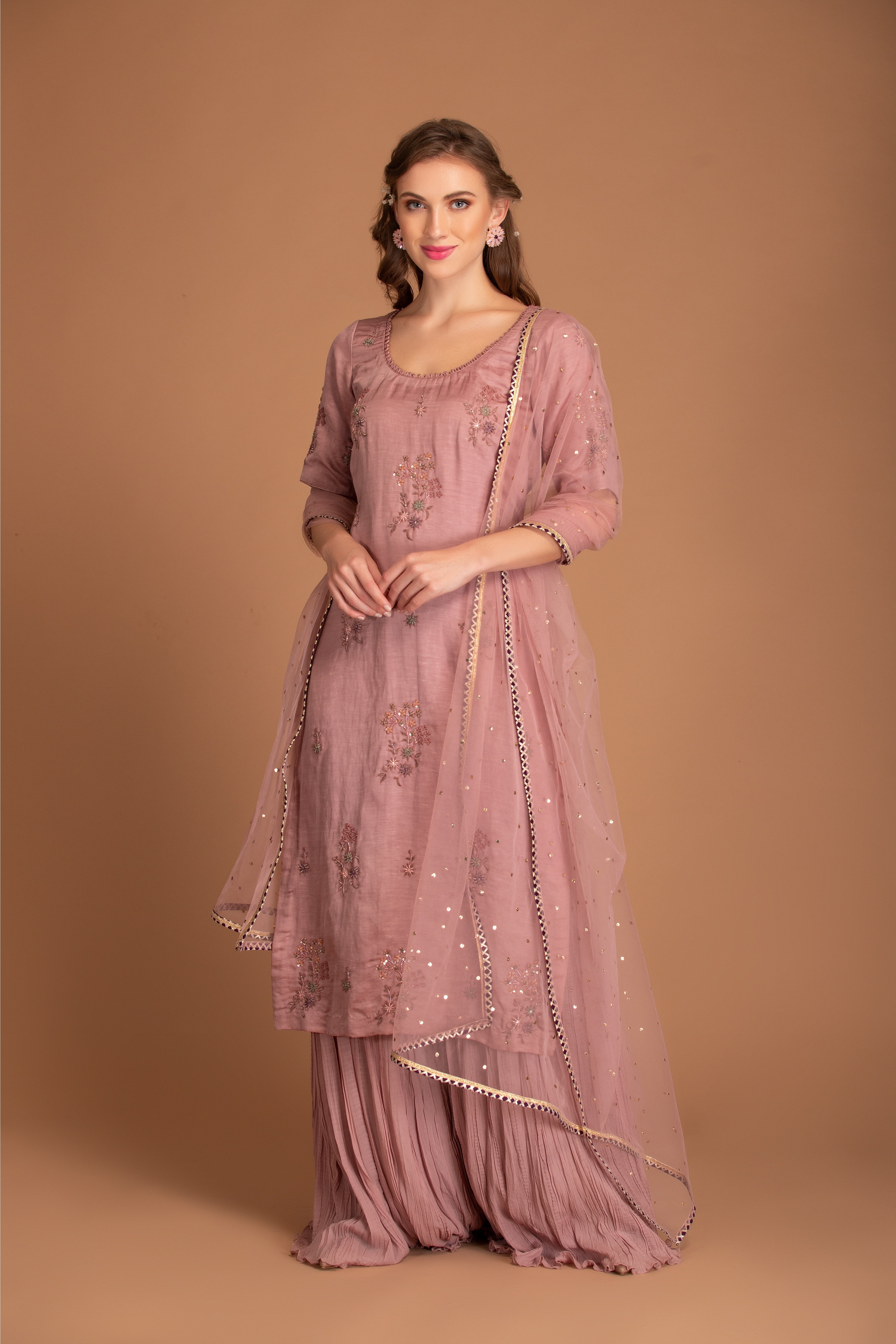 Mauve Chalk Georgette Sharara Set