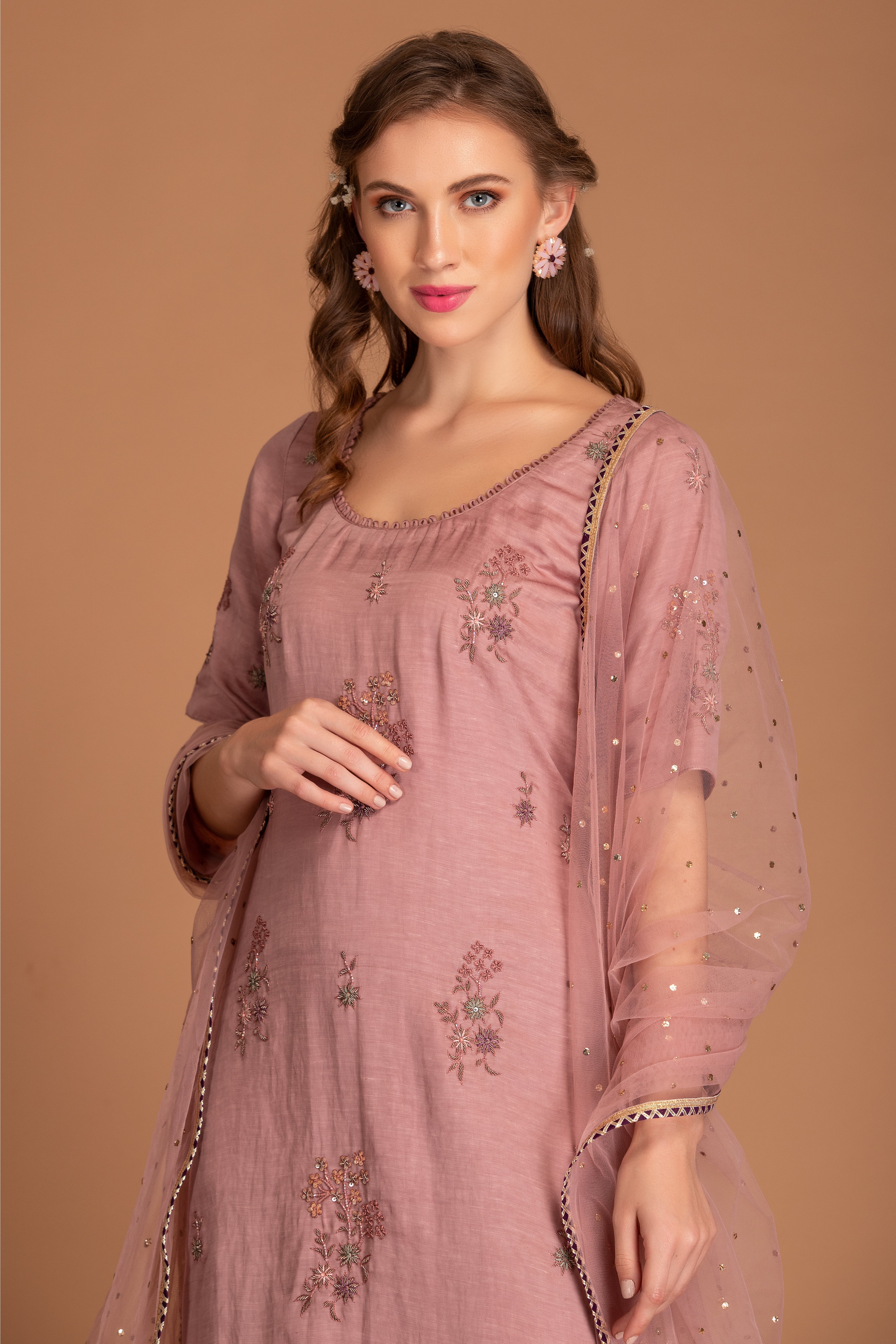 Mauve Chalk Georgette Sharara Set
