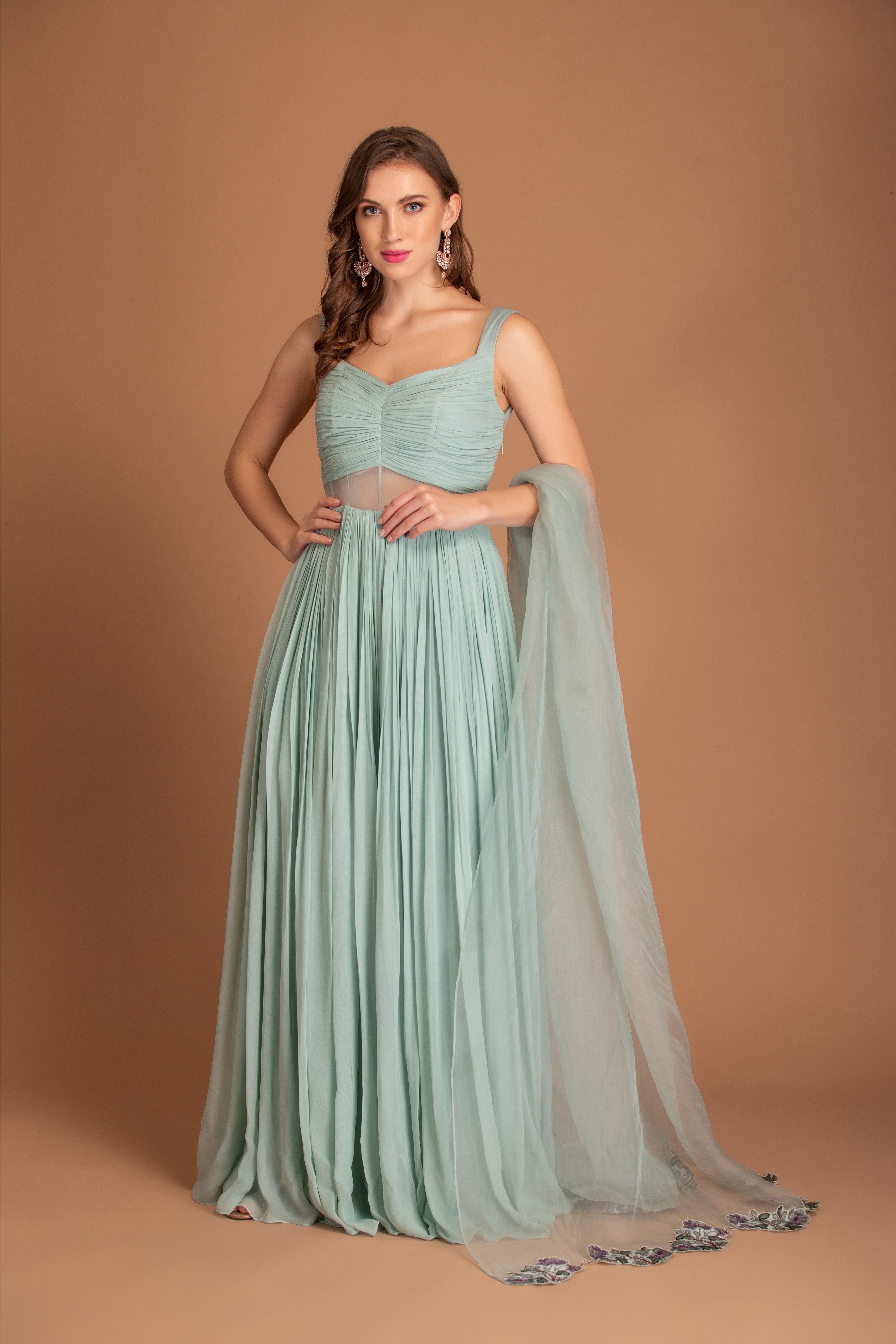 Ice Blue Gown With Dupatta