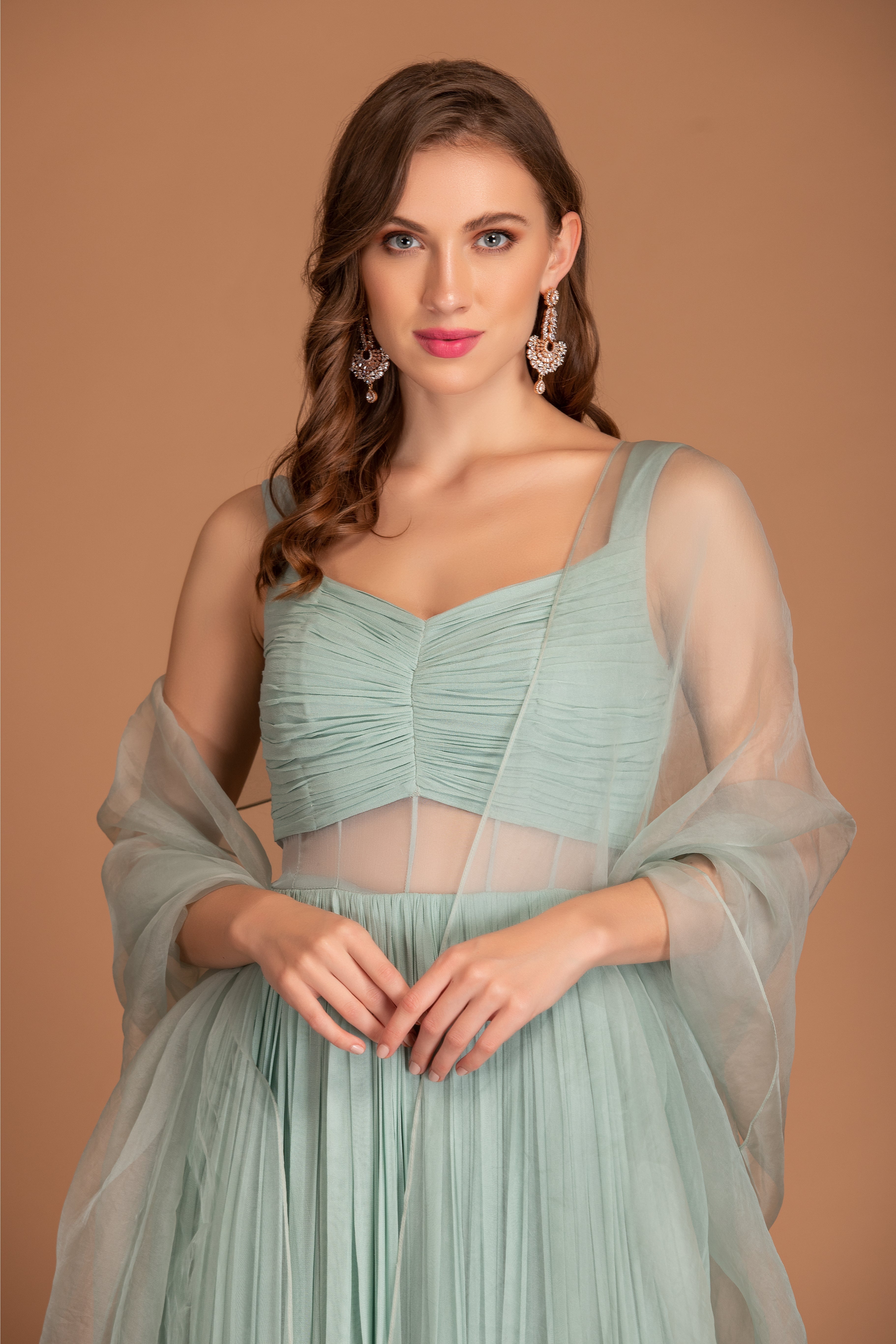 Ice Blue Gown With Dupatta