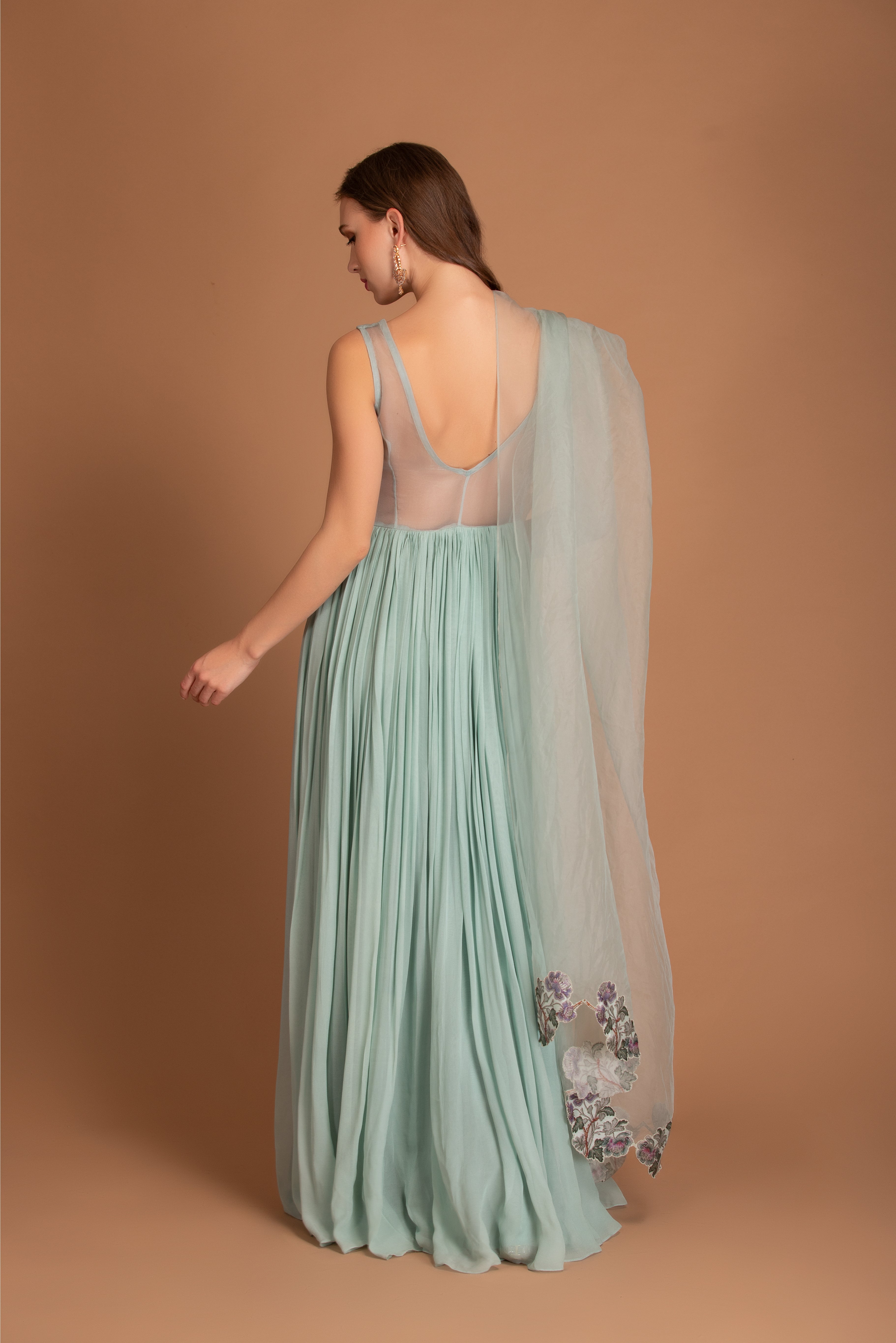 Ice Blue Gown With Dupatta