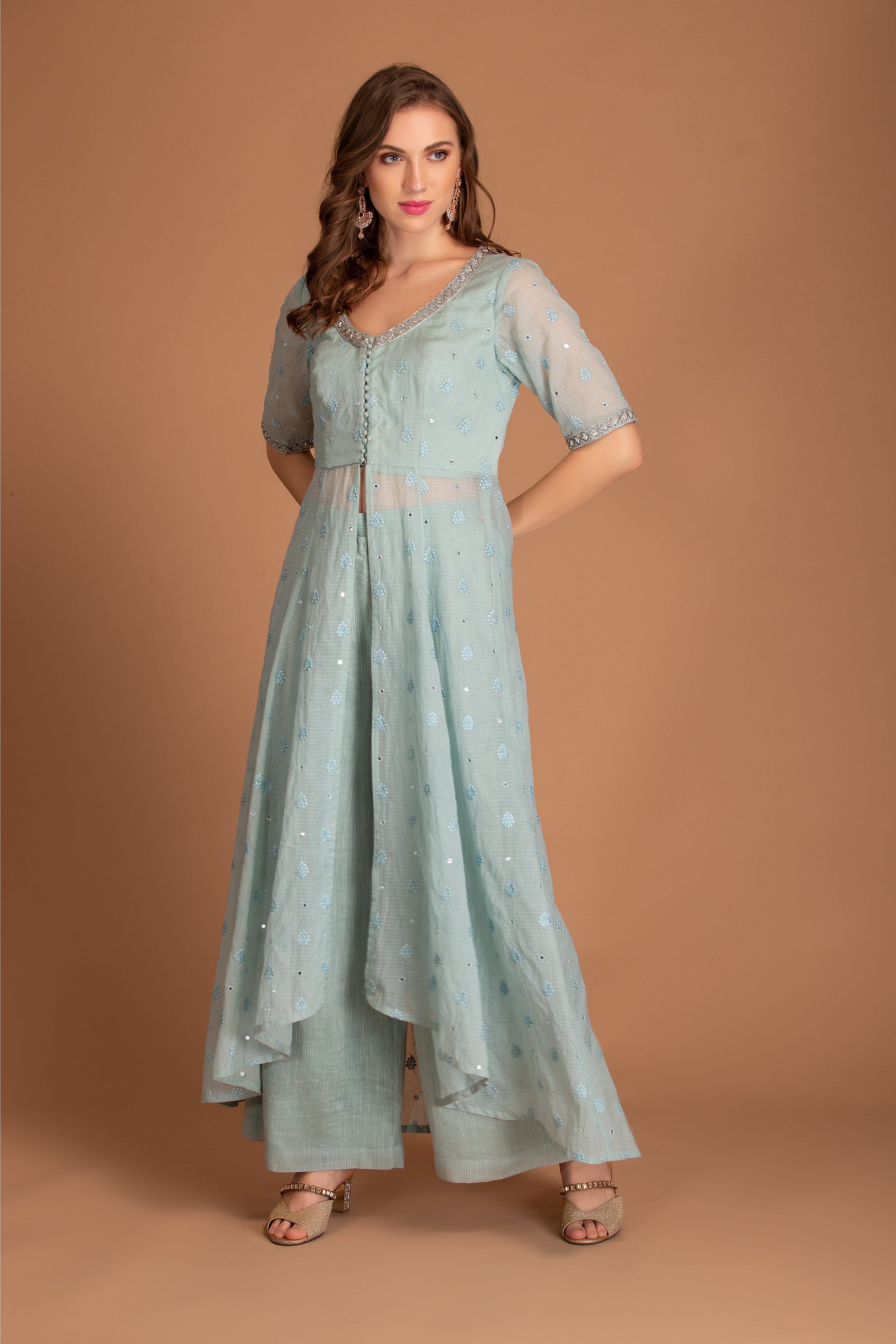 Ice Blue Embroidered Kurta Set