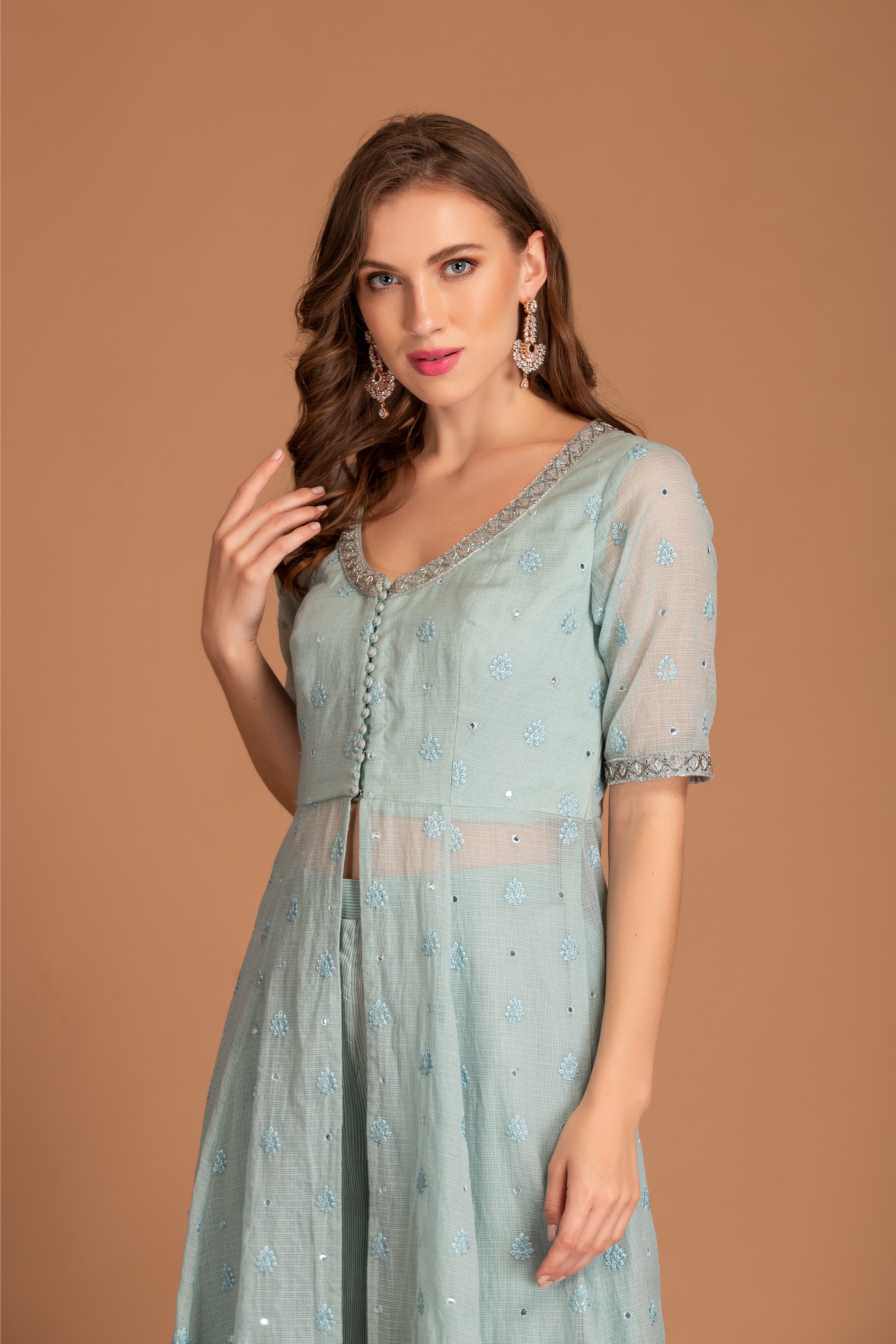 Ice Blue Embroidered Kurta Set