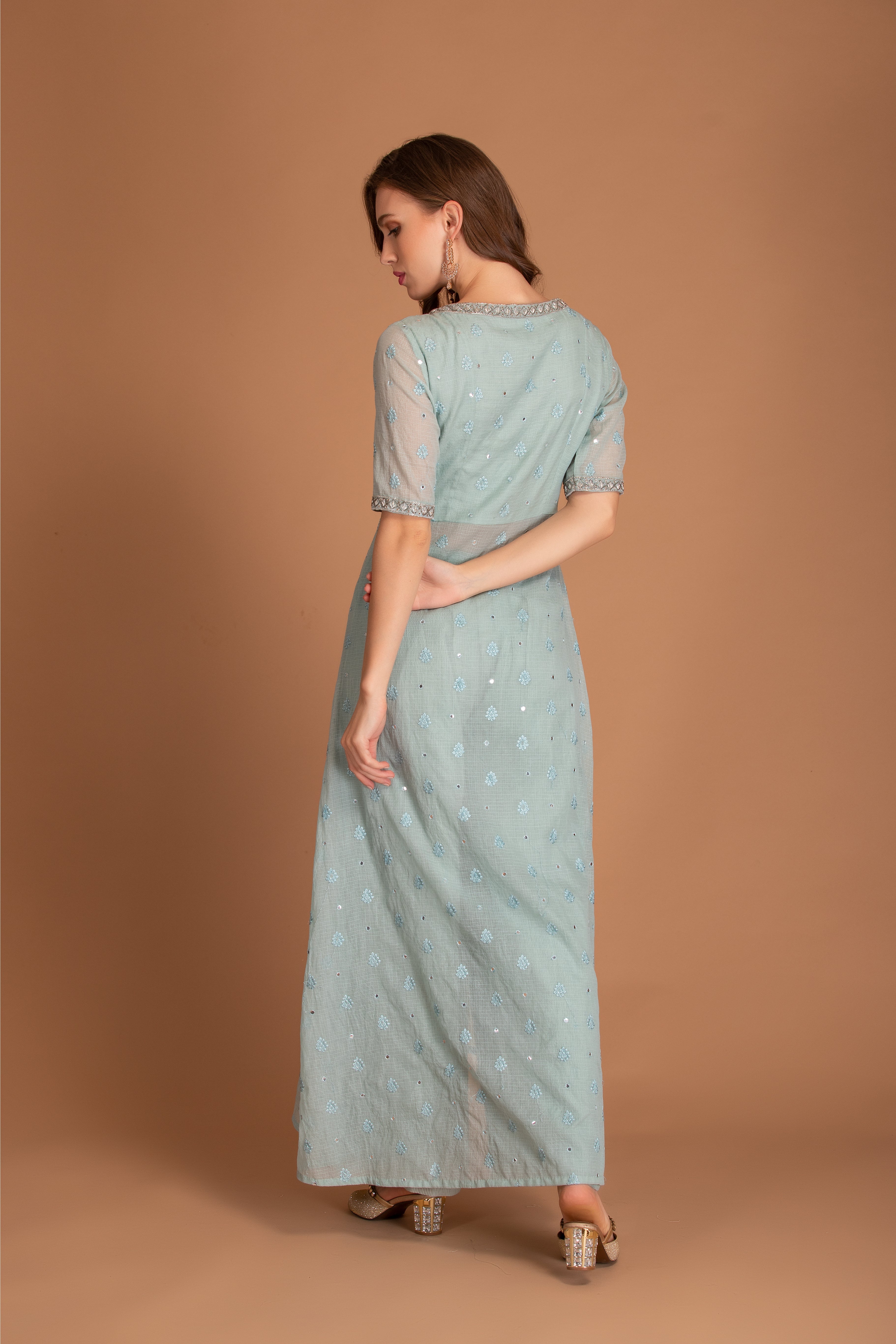 Ice Blue Embroidered Kurta Set