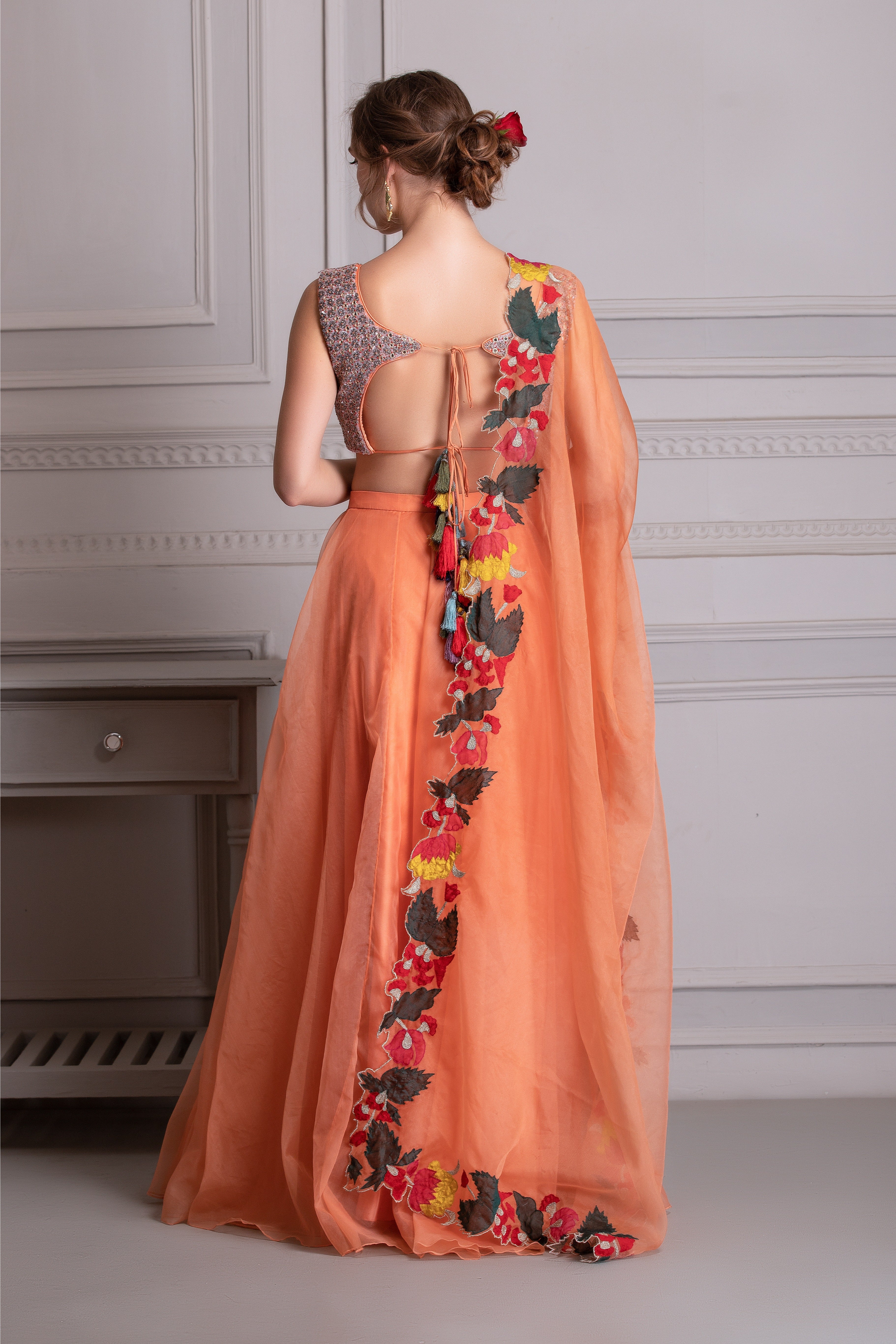Tropical Orange Organza Lehenga Set