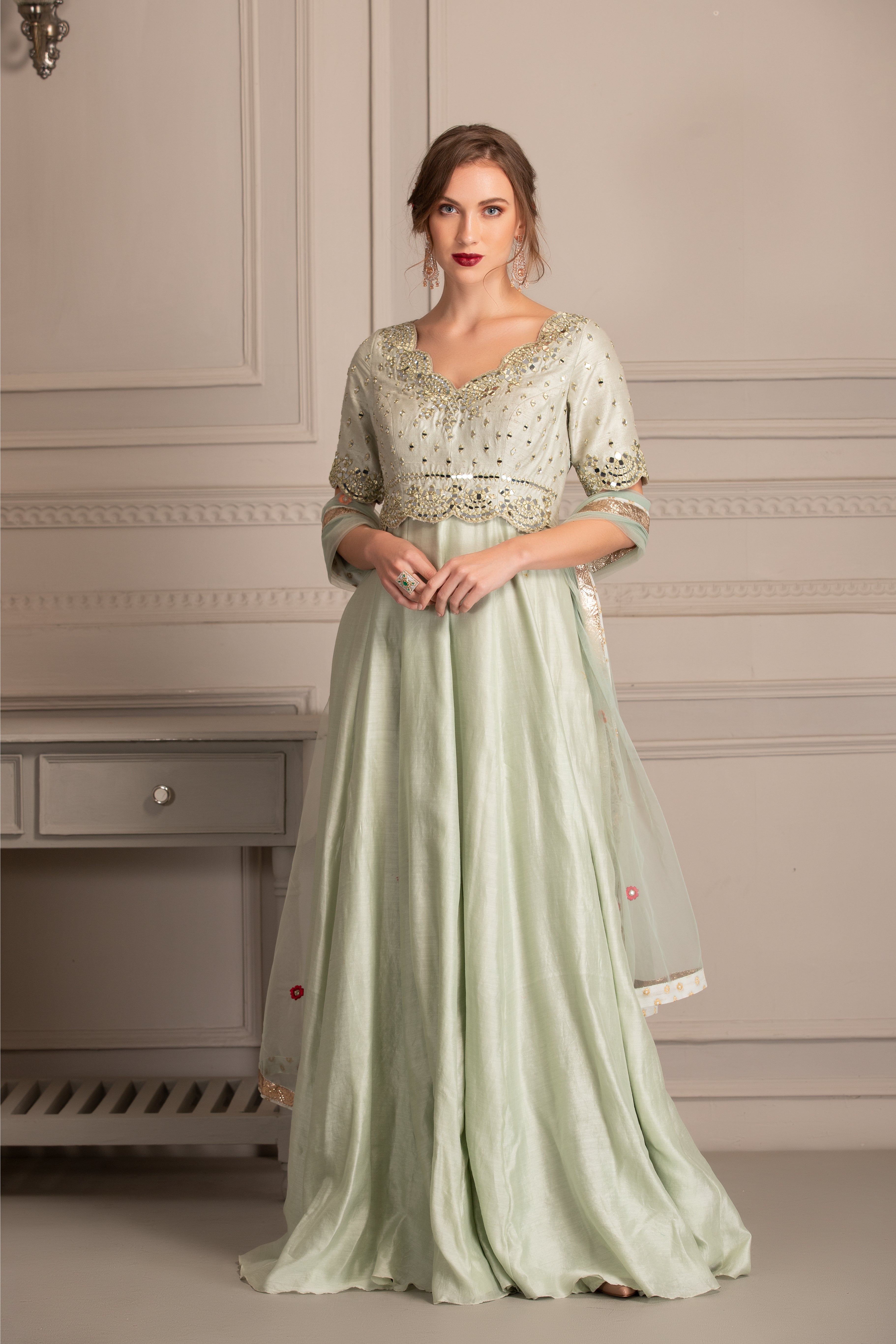Mint Green Embroidered Anarkali Set